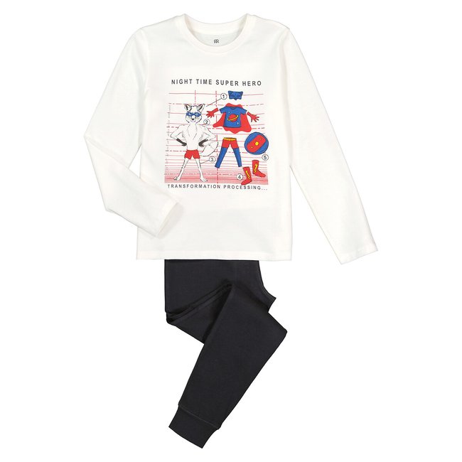 Pyjama en coton imprimé renard super-héros gris/écru <span itemprop=