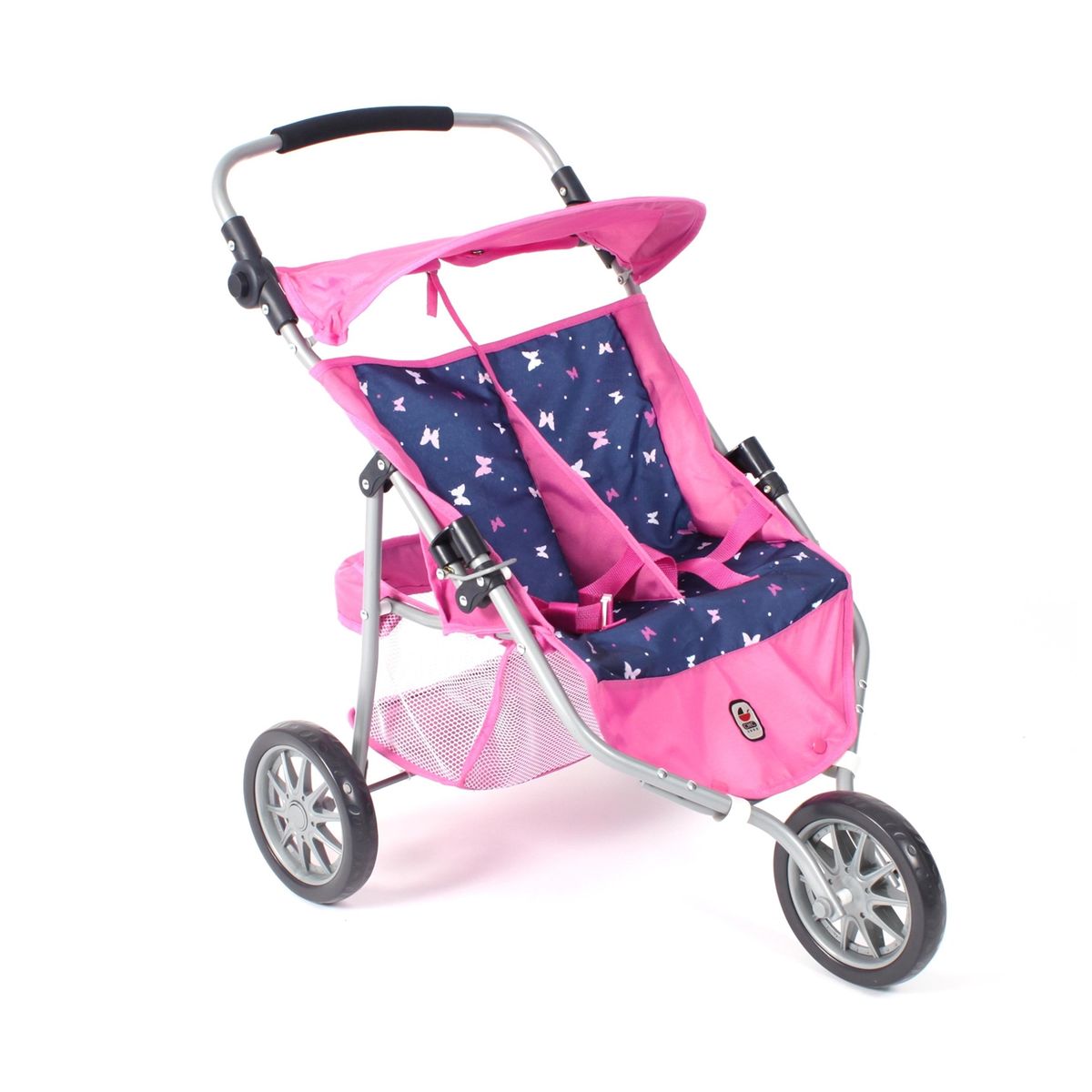 Poussette jogger 3 roues pour poup es jumelles jean rose