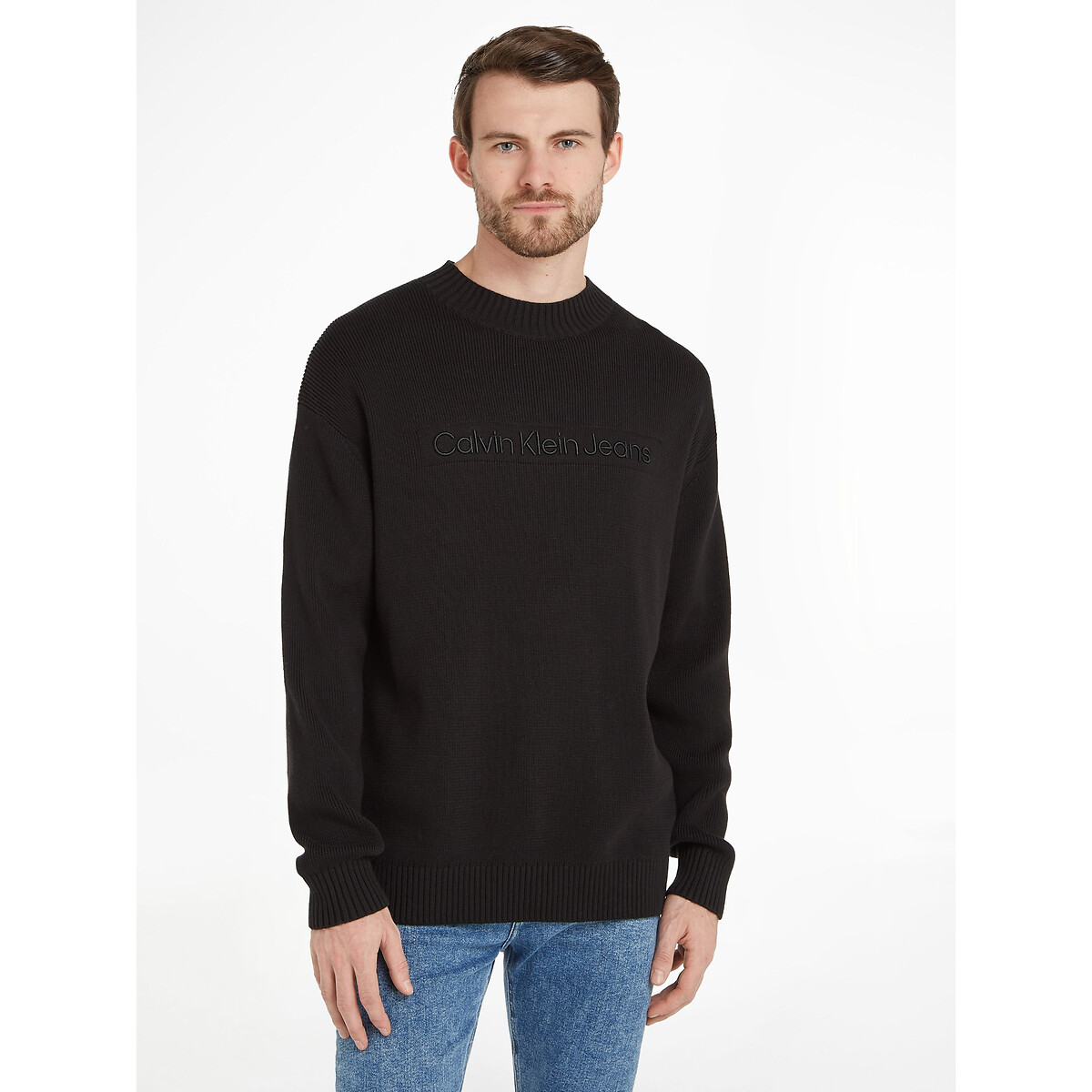Image of Lightweight Cotton Jumper with High Neck