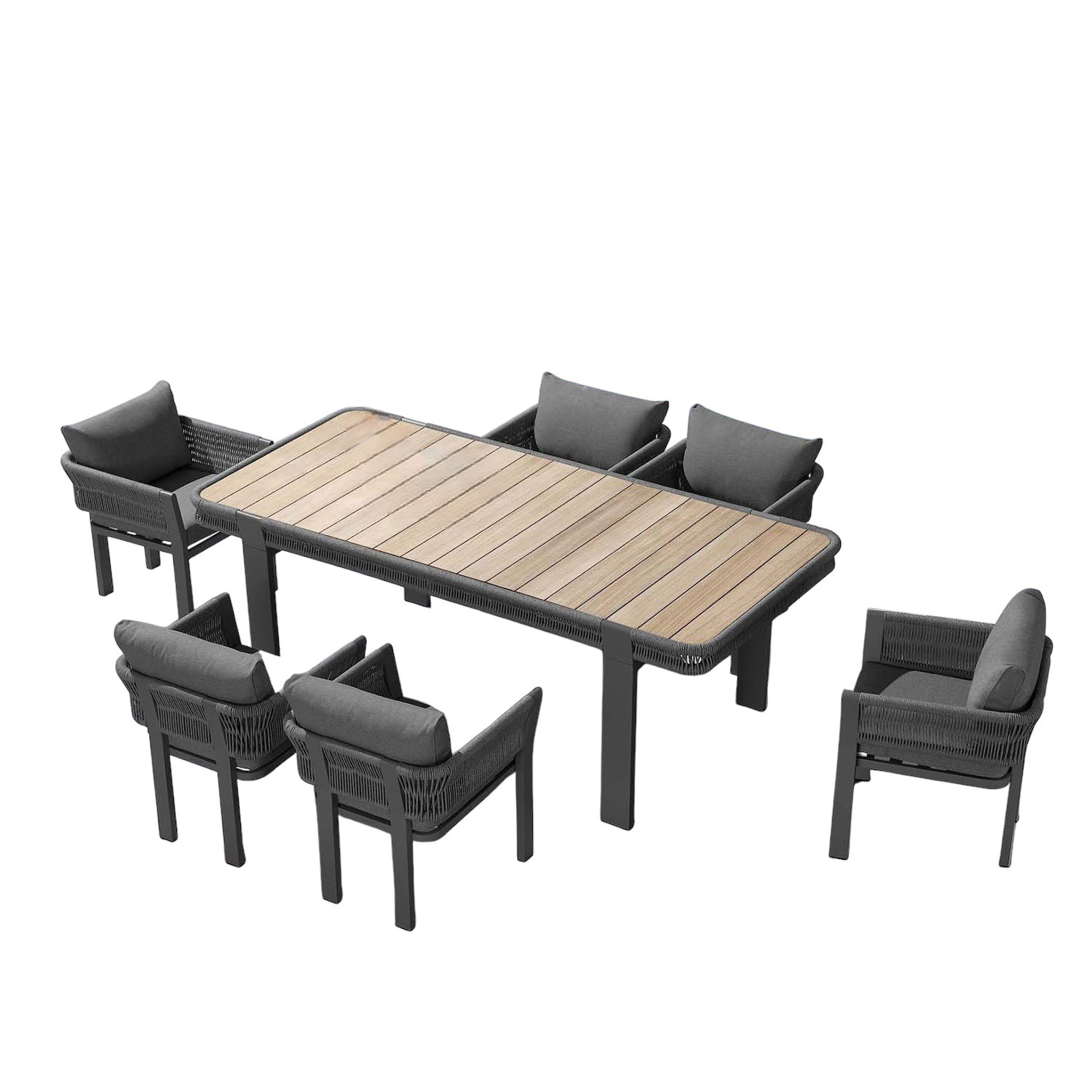 Ensemble repas 6 places jardin en aluminium et corde tressée, OLBY, AU JARDIN DE CHLOÉ