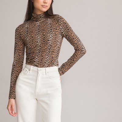 Camiseta de cuello vuelto, manga larga y estampado de leopardo LA REDOUTE COLLECTIONS