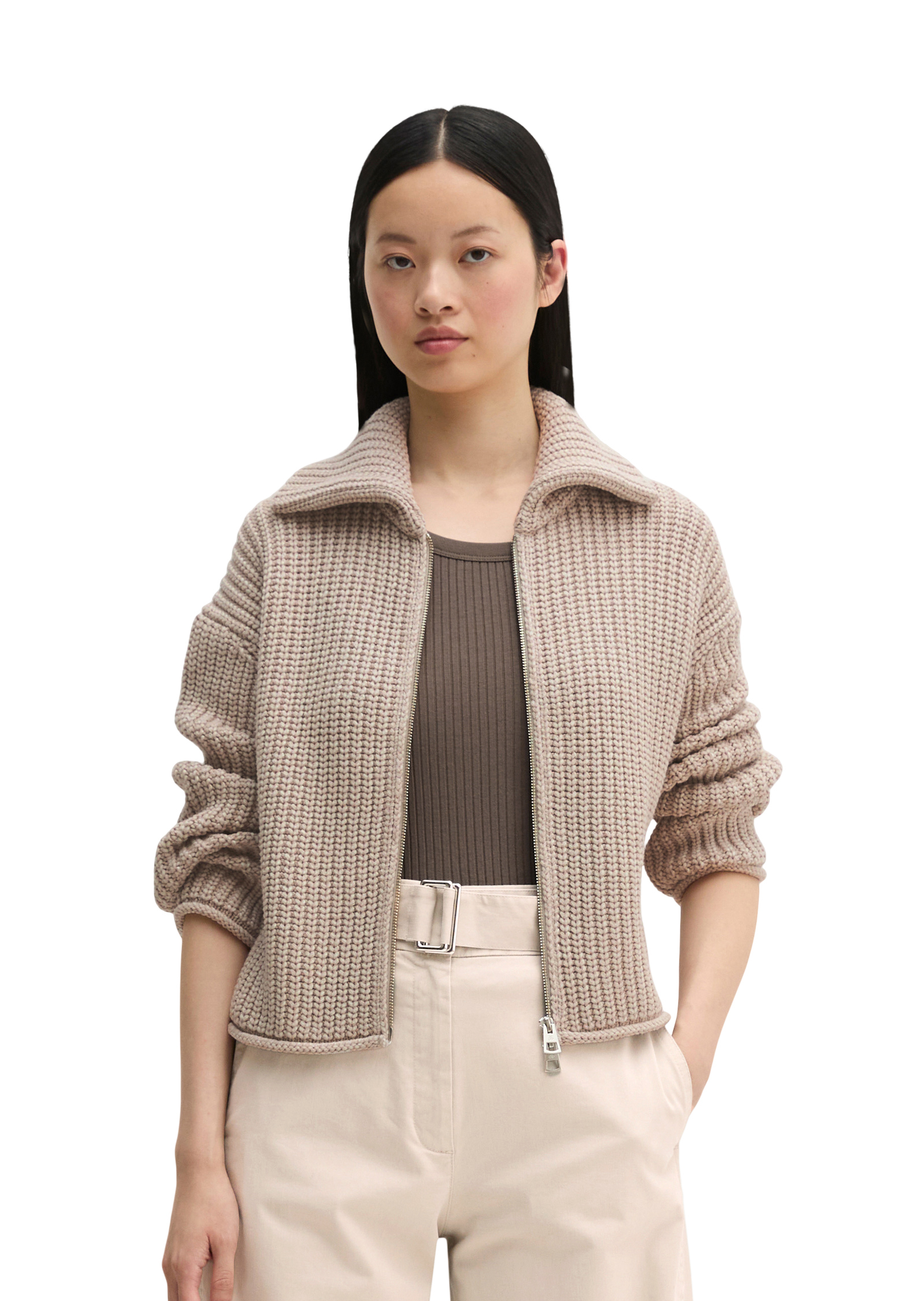 Cardigan zippé loose en mélange de coton organique, MARC O'POLO