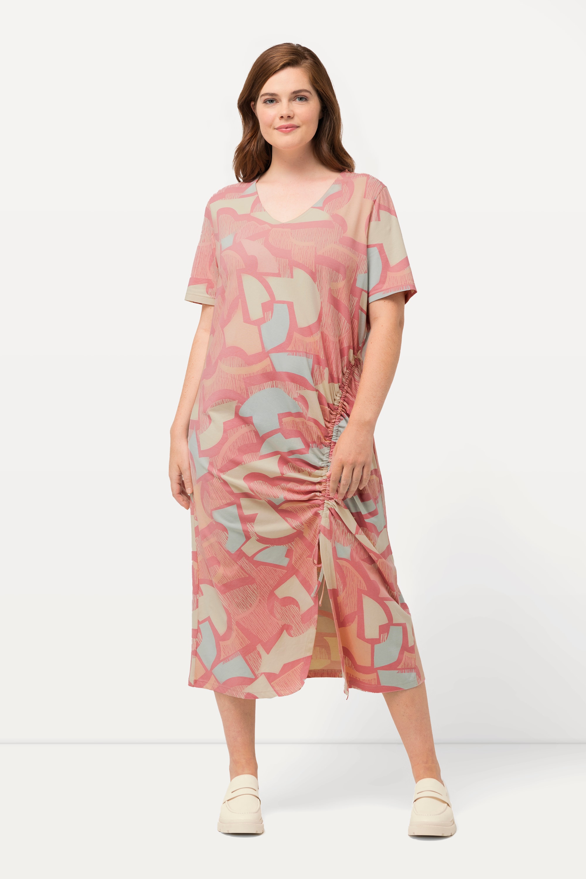 Robe maxi, ruban à froncer, col V, ULLA POPKEN
