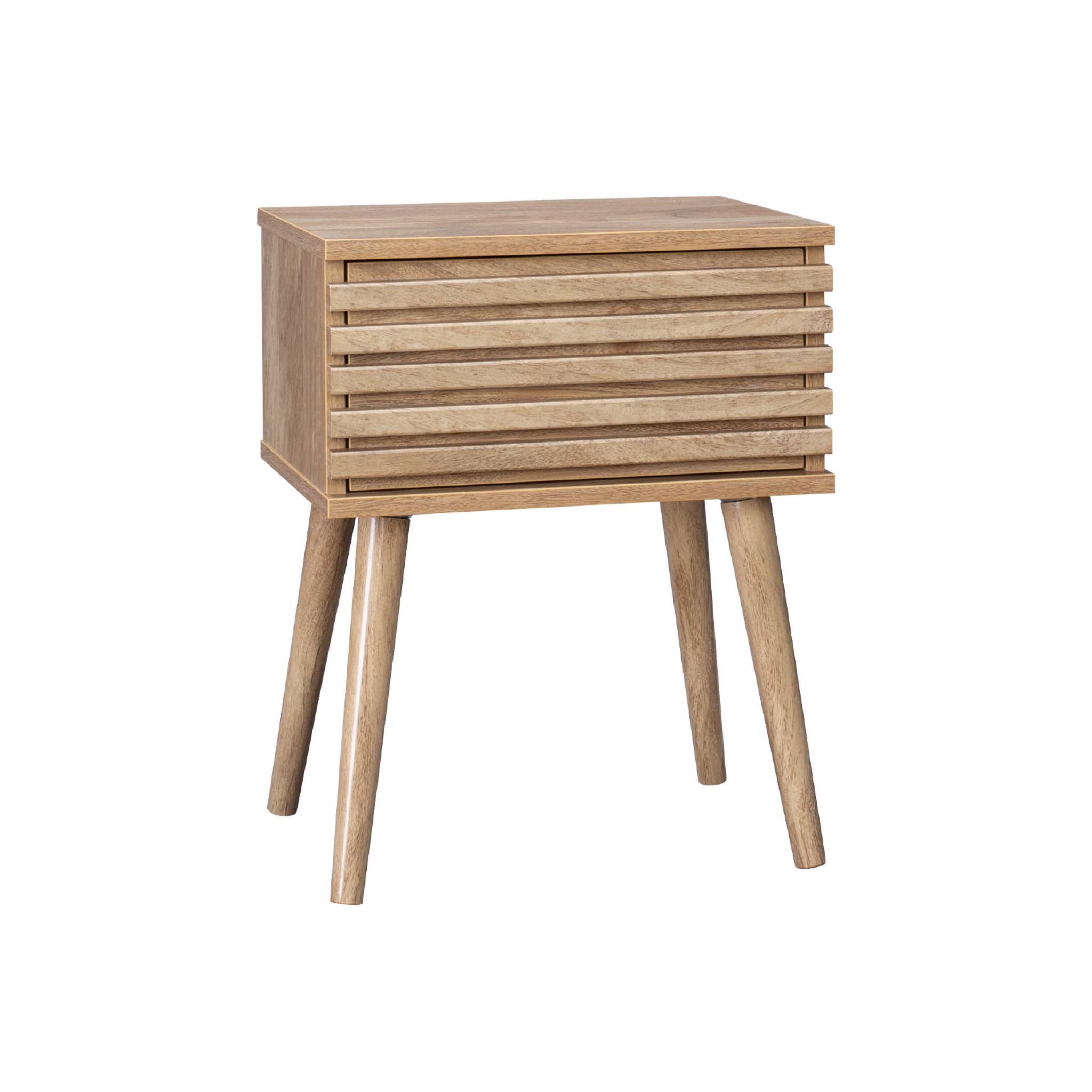 Table de chevet scandinave en décor bois rainuré 1 tiroir MADERE, SWEEEK