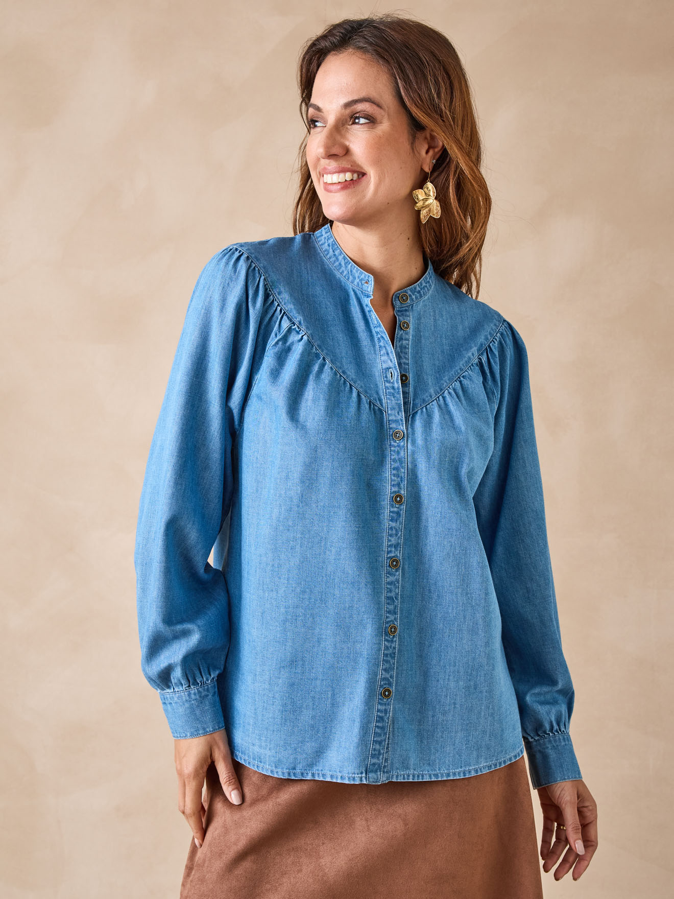 Blouse col mao denim fluide, DAXON