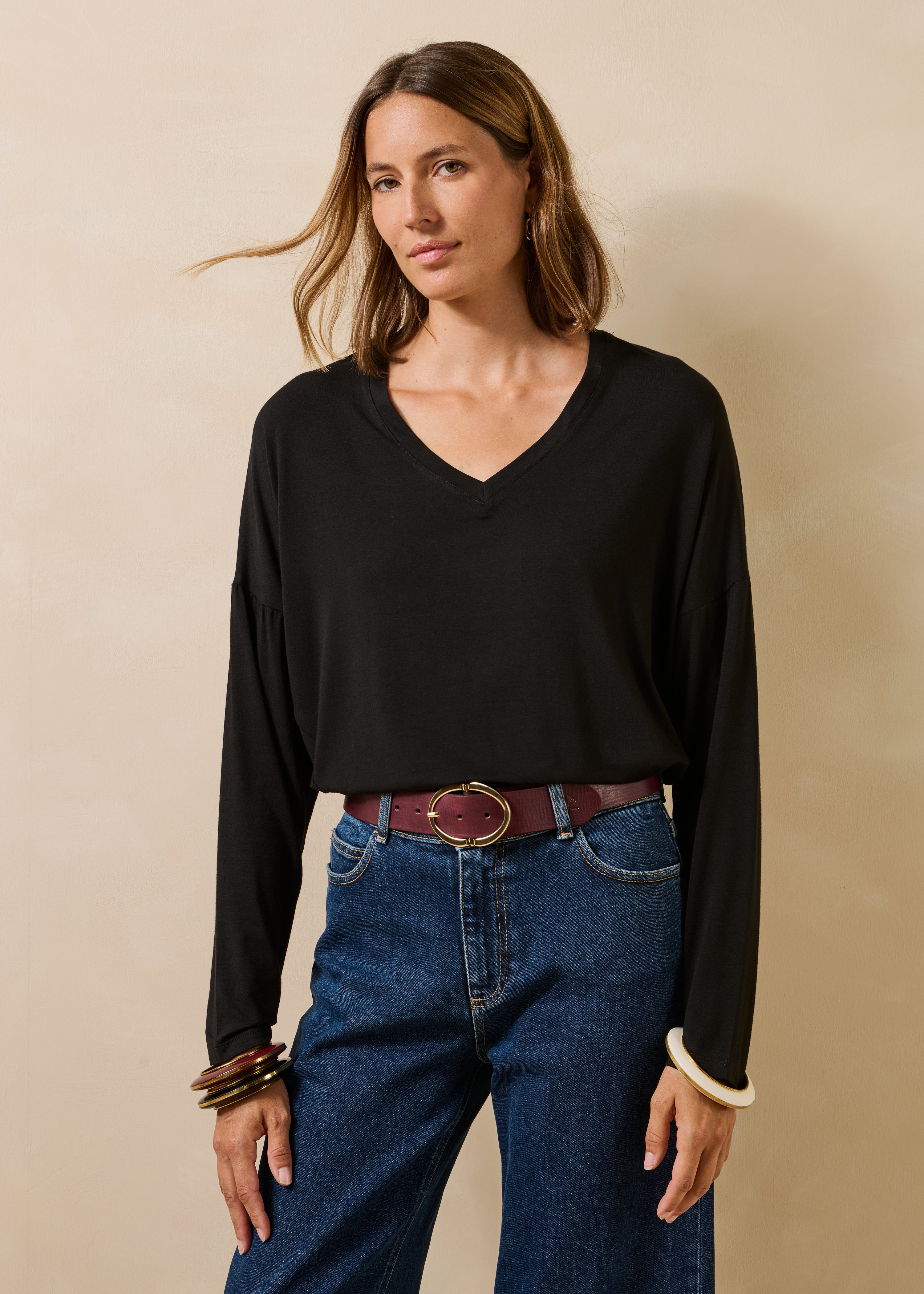 T-shirt ample manches longues col V, LA FEE MARABOUTEE