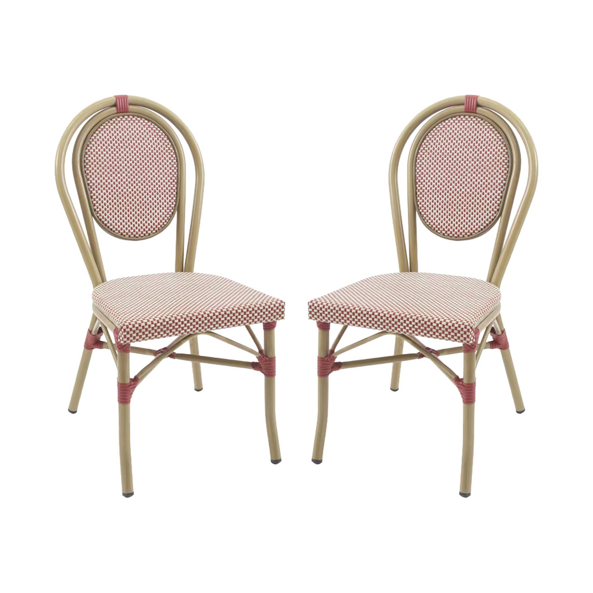 Chaise de terrasse bistrot en textile et aluminium rouge et beige (lot de 2) OPERA, SWEEEK