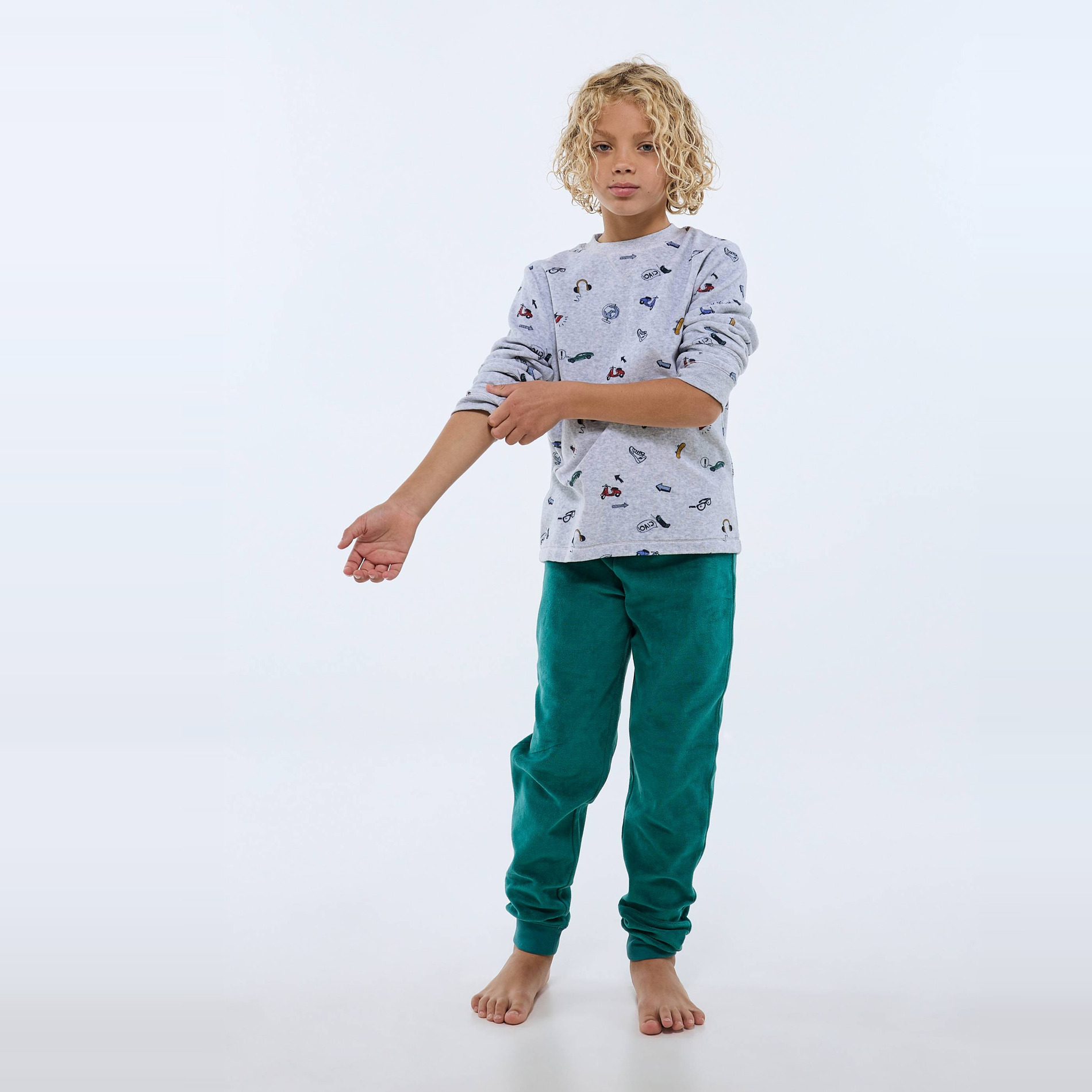 Pyjama velours manches longues imprimé en coton BIO GOTS, MONOPRIX