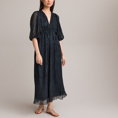 Sparkly Puff Sleeve Dress with V-Neck LA REDOUTE COLLECTIONS