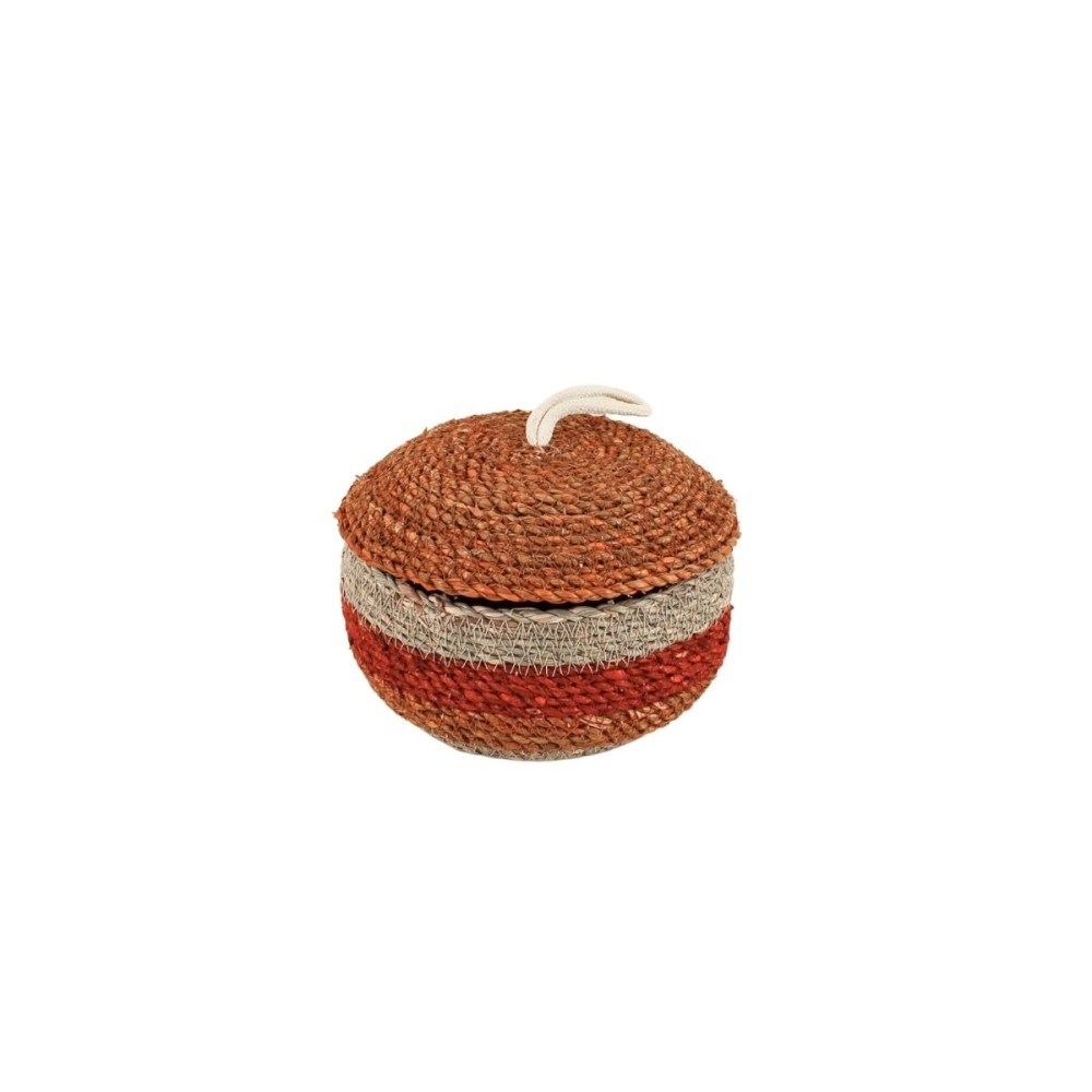Panier rayé à couvercle fibres naturelles, 17x10cm, ORNAMI
