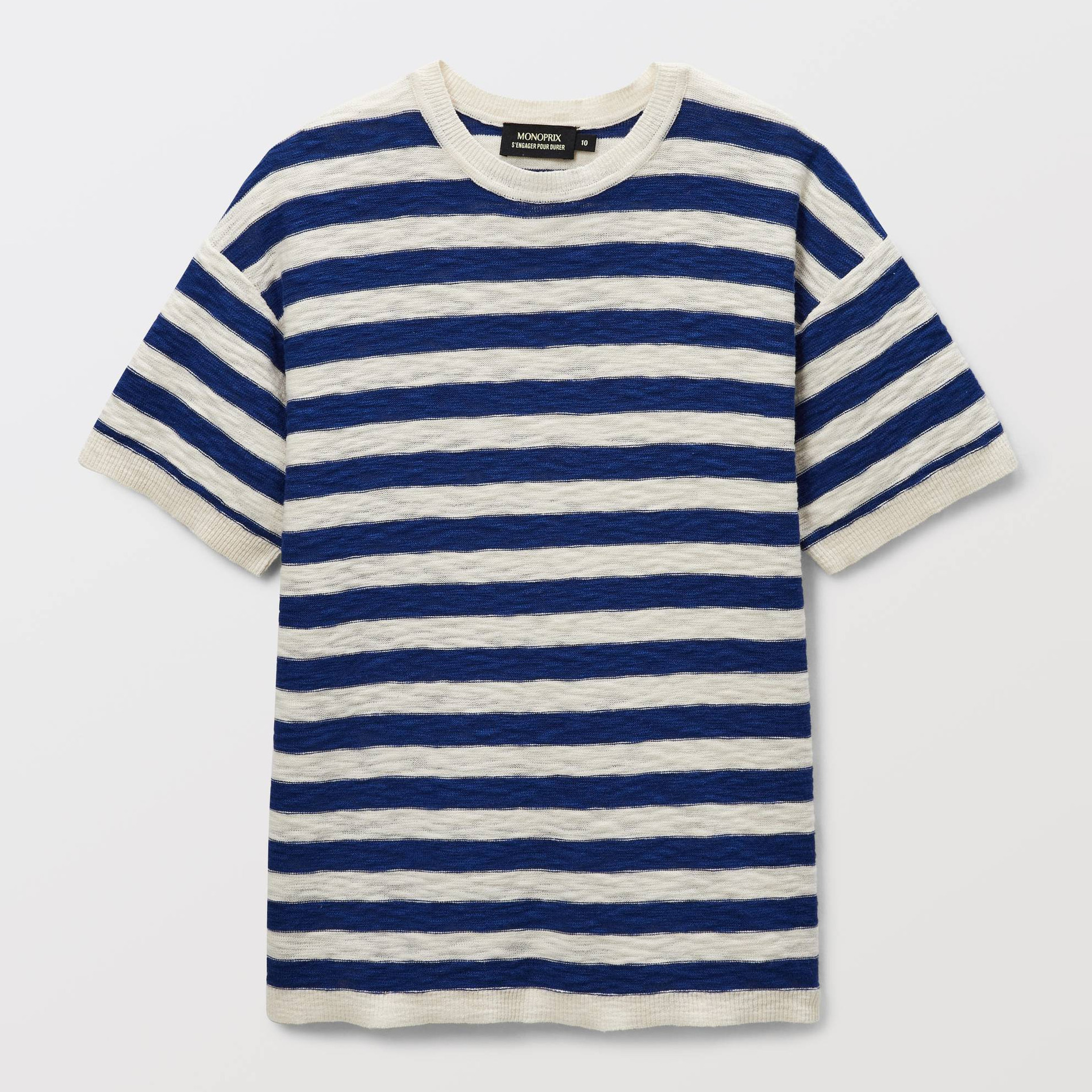 Tshirt rayé manches courtes rayé en maille en coton, MONOPRIX