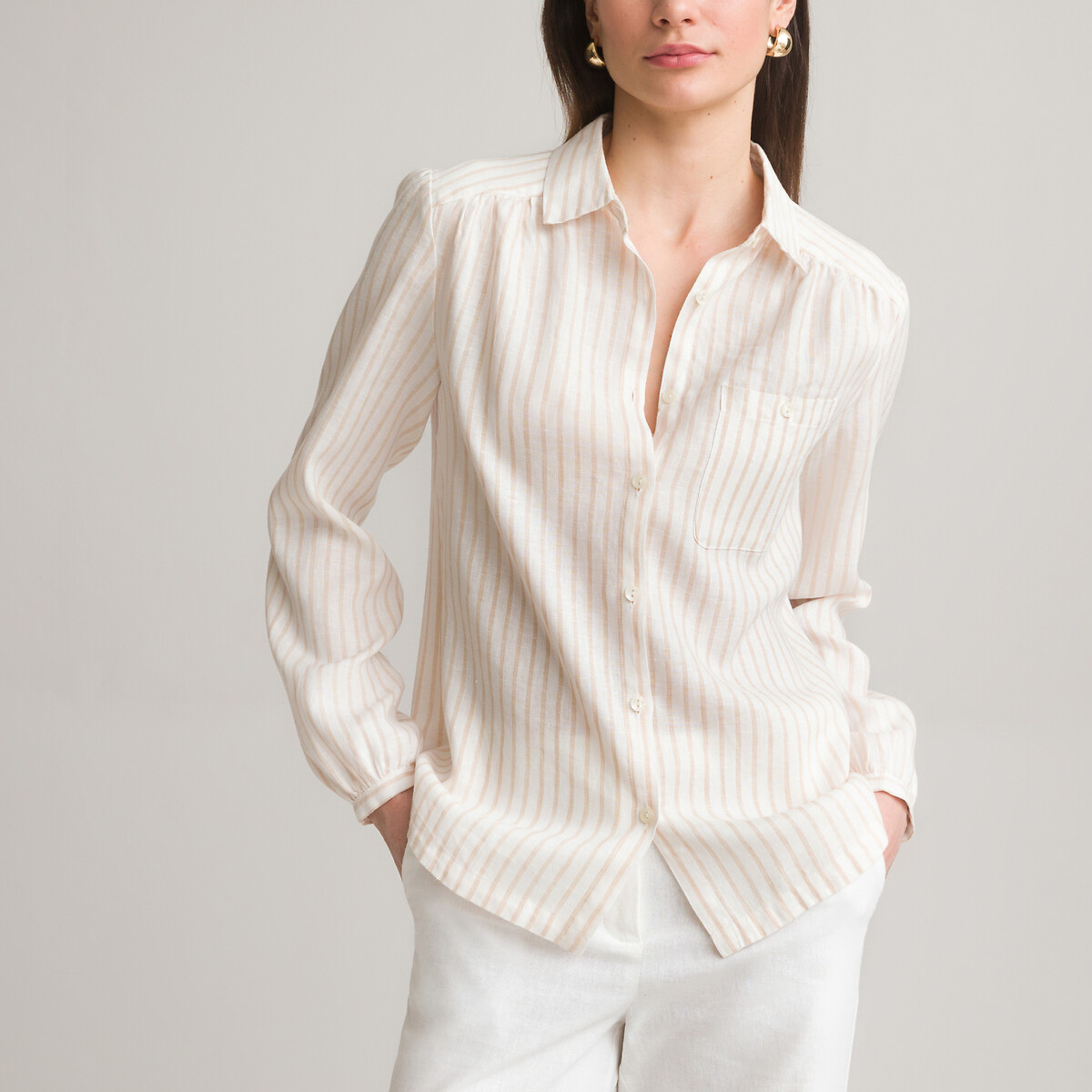 Striped Linen Shirt with Long Sleeves