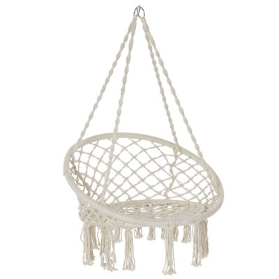 Chaise-hamac suspendue relaxante en coton ivoire - 80x63x120cm WADIGA