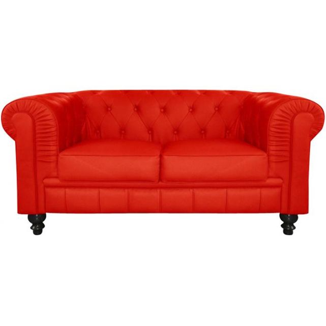 canape chesterfield simili rouge capitonne 2 places playa