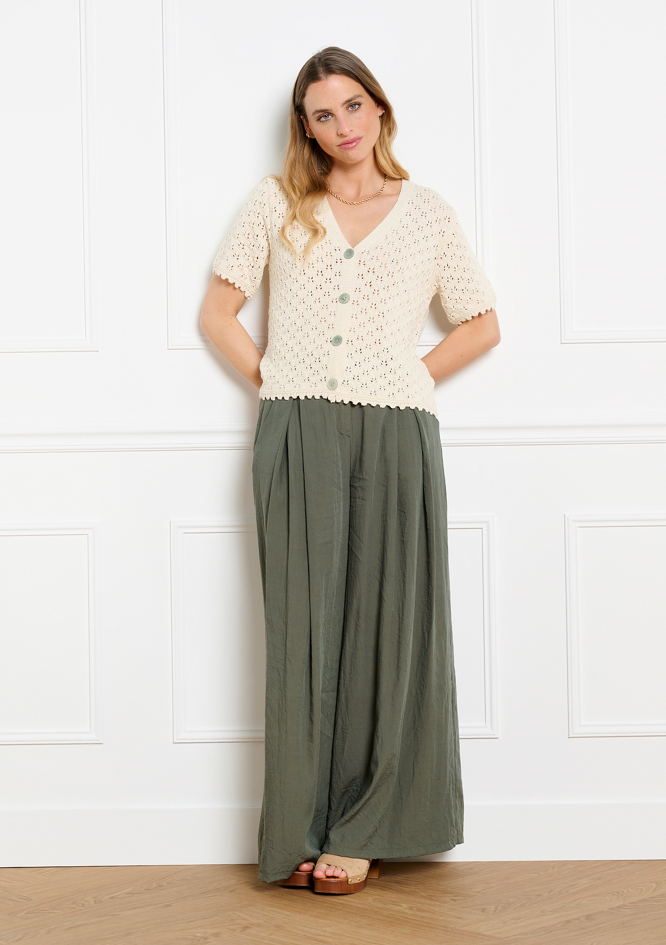 WearAll Cardigan Court Tricoté Crochet Femmes Grande Taille - Manches Courtes Ouvert - Tailles 42-58
