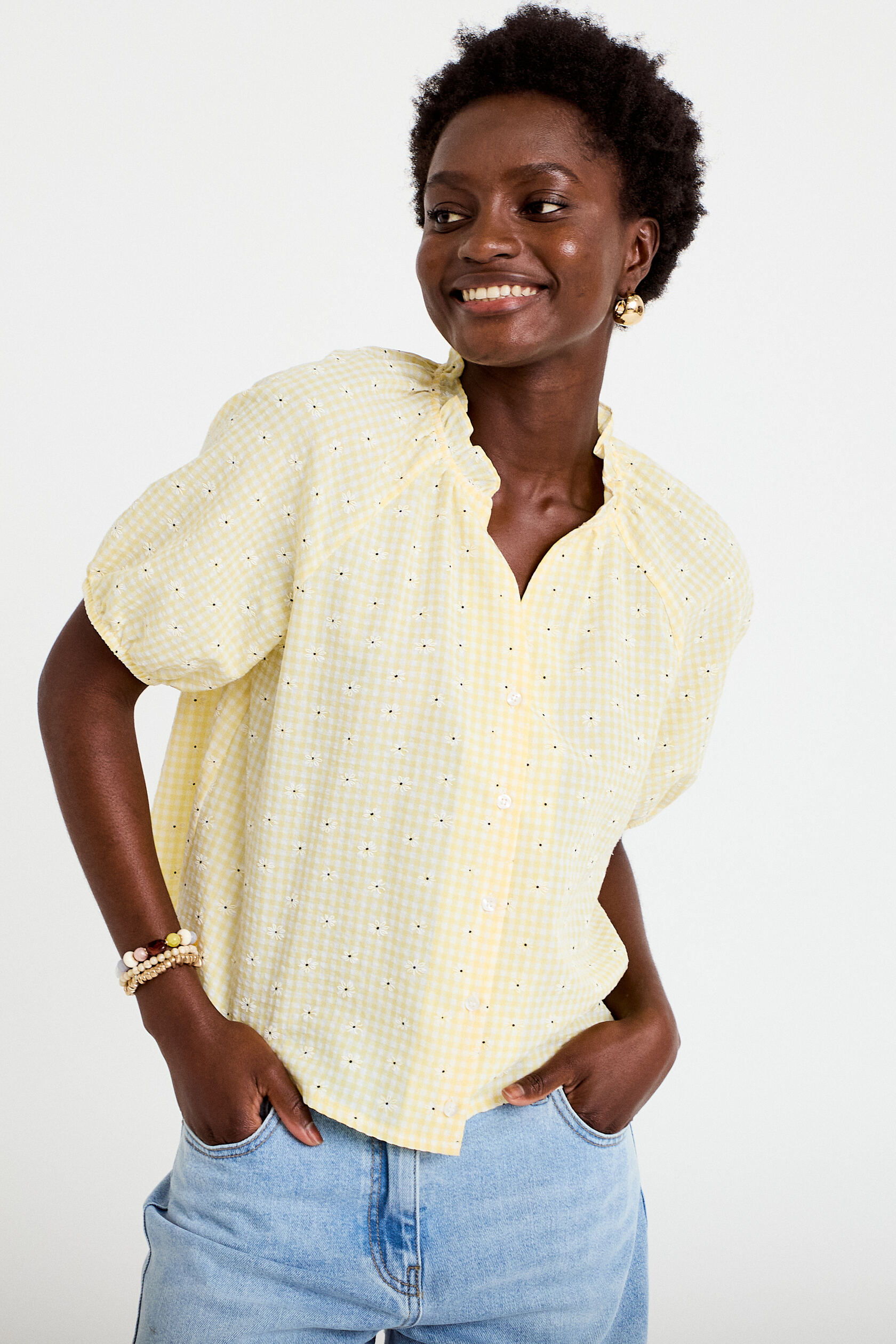 Blouse droite col v manches courtes, CACHE CACHE