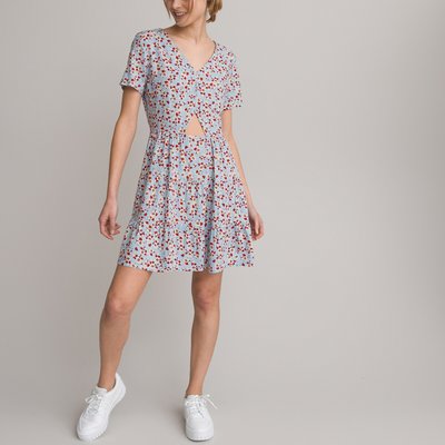 Floral Print Draping Dress with Short Sleeves LA REDOUTE COLLECTIONS