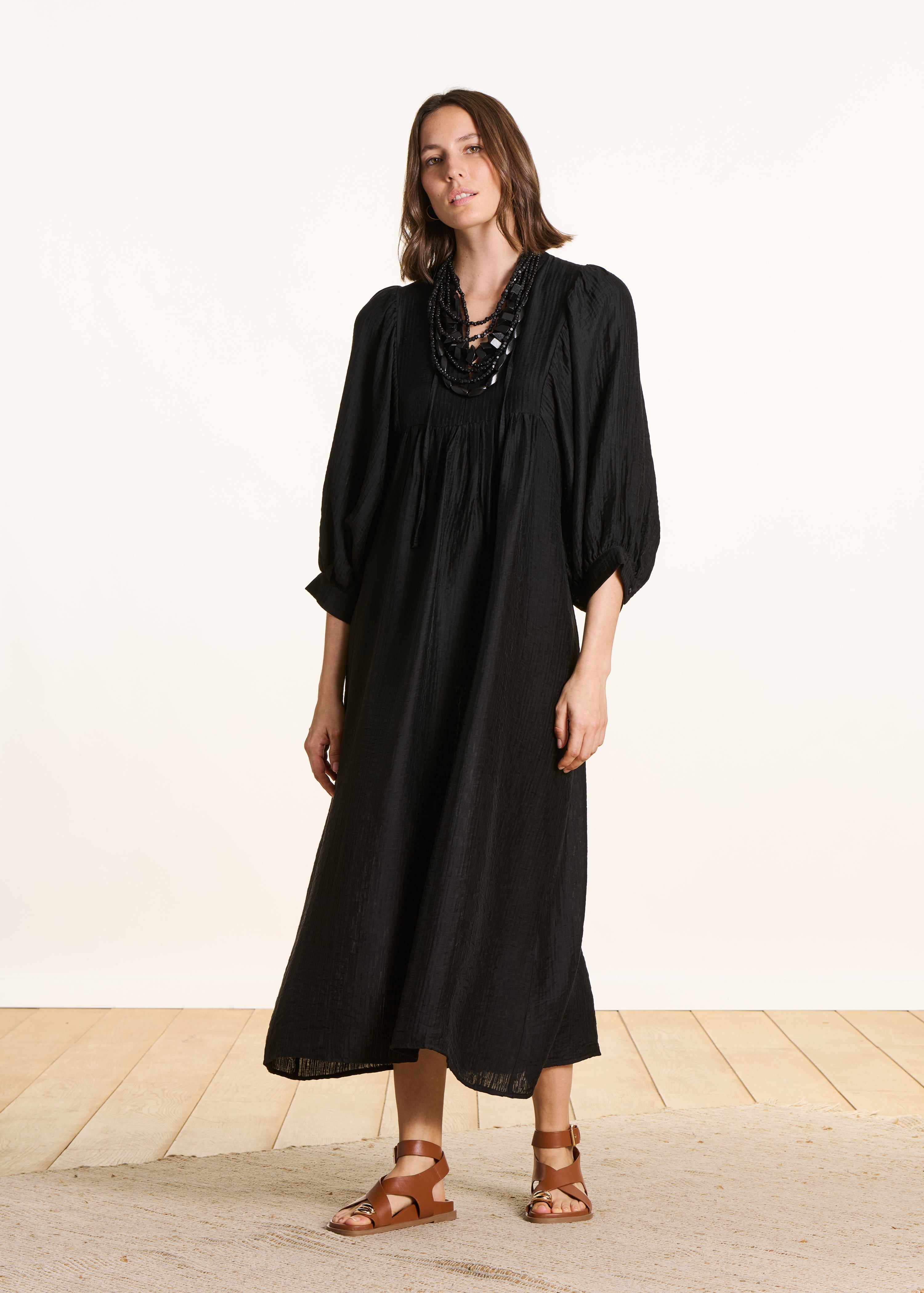Robe longue fluide manches 3/4, LA FEE MARABOUTEE