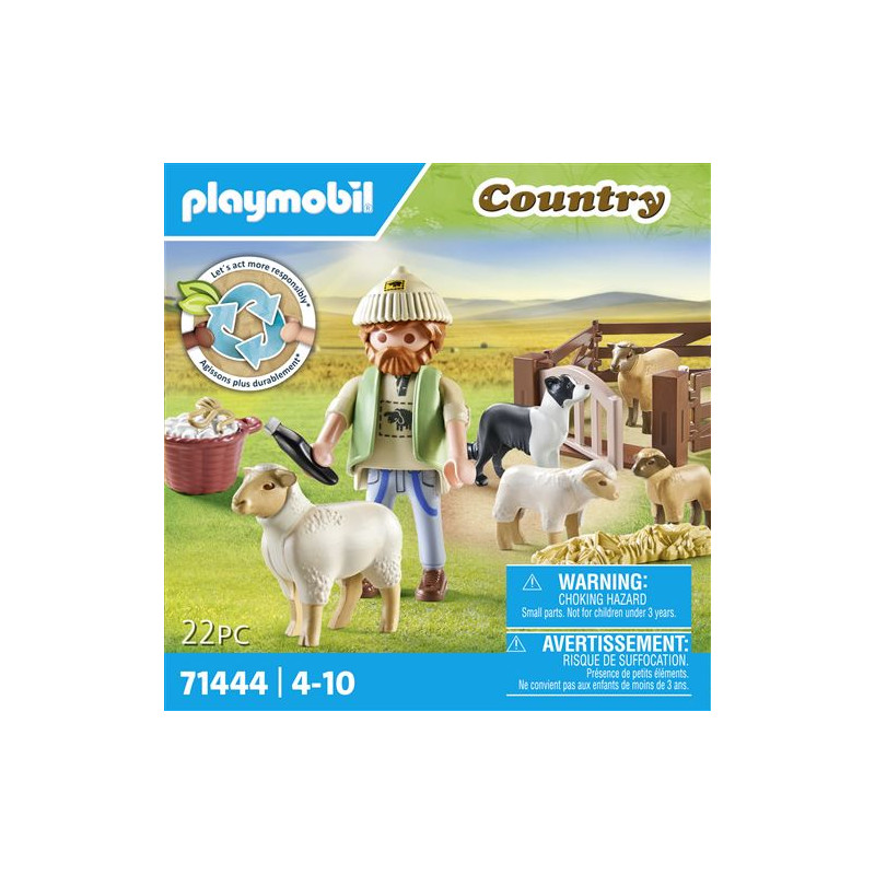 Playmobil 71444 – Berger Avec Moutons – Country – 5 Animaux Et 1 Personnage – Dès 4 Ans – Fabriqué Avec Matériaux Recyclés