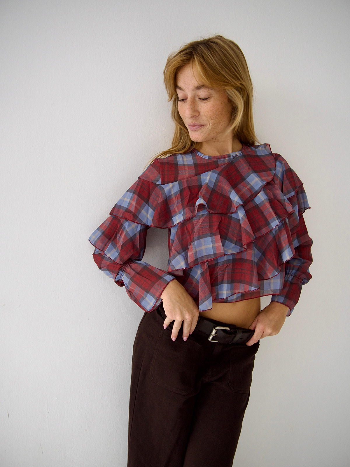 Blouse losanges à volants LÉA, MINDTRAVELER