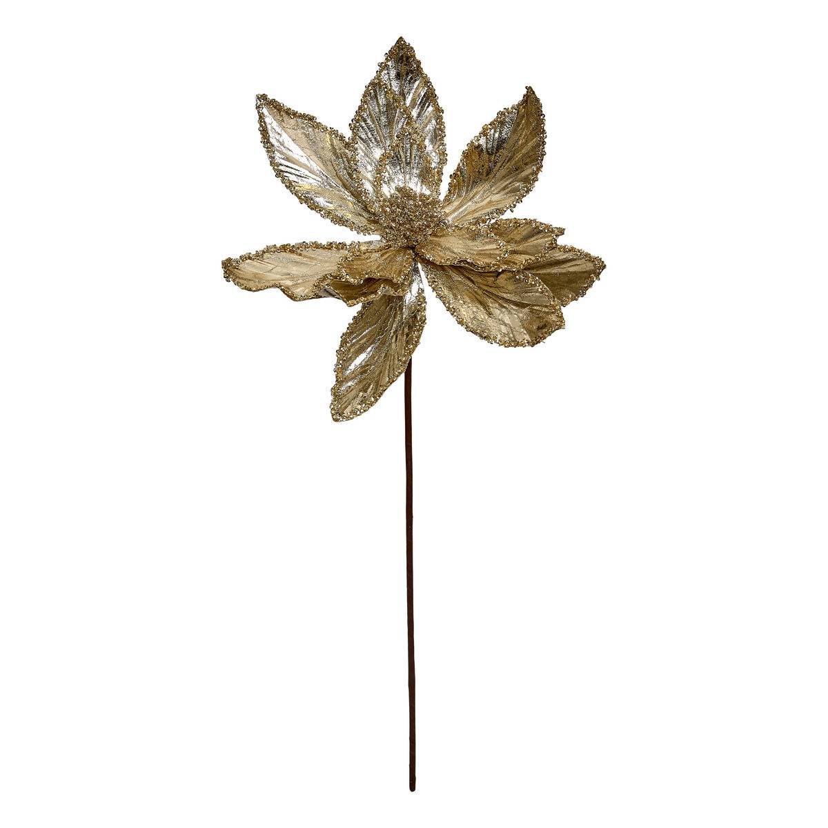 Branche décorative de Noël poinsettia marron et doré H. 50 cm, FEERIC LIGHTS & CHRISTMAS
