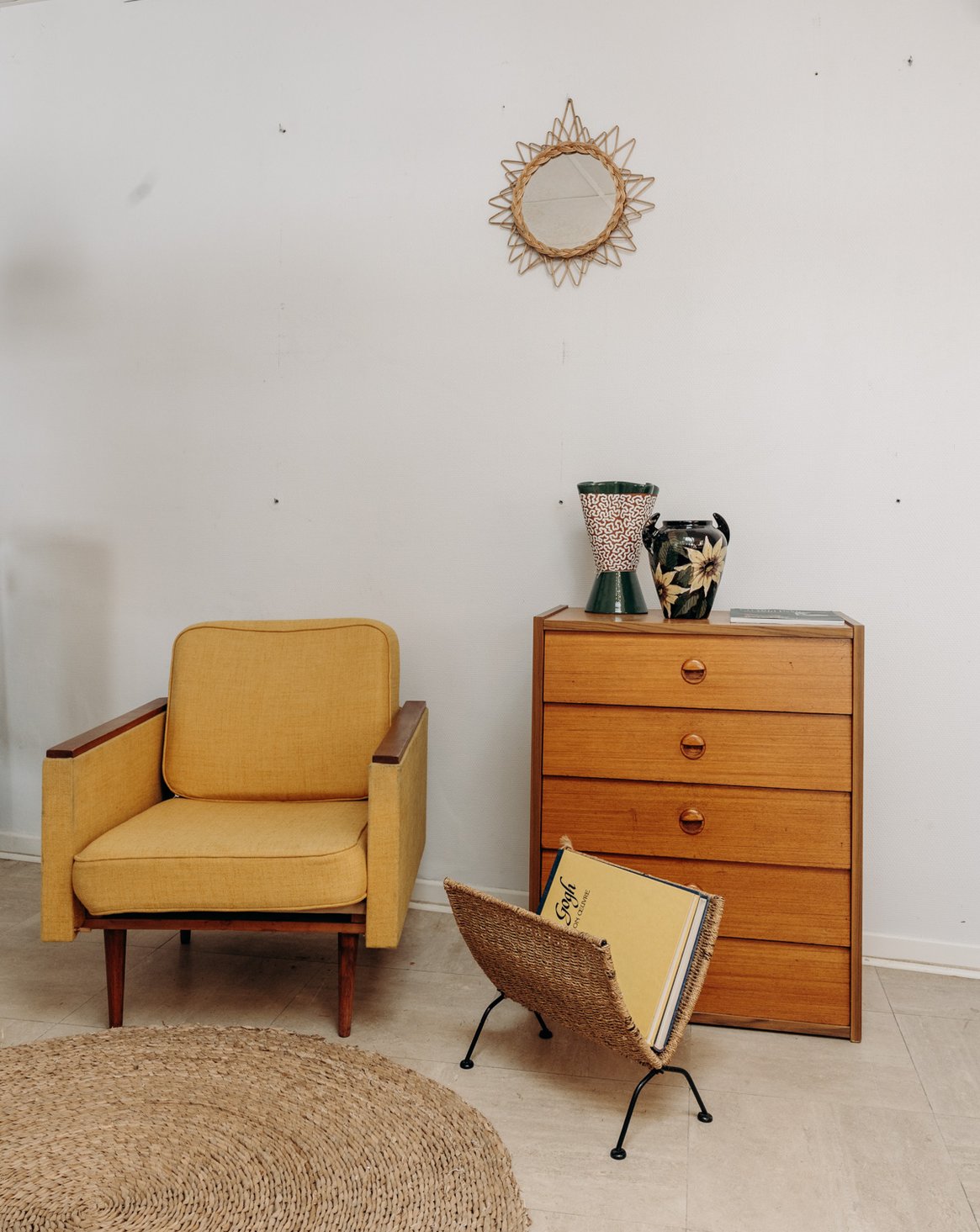 Fauteuil en tissu jaune Jakob N°648 - Bon état, DEBONGOUT