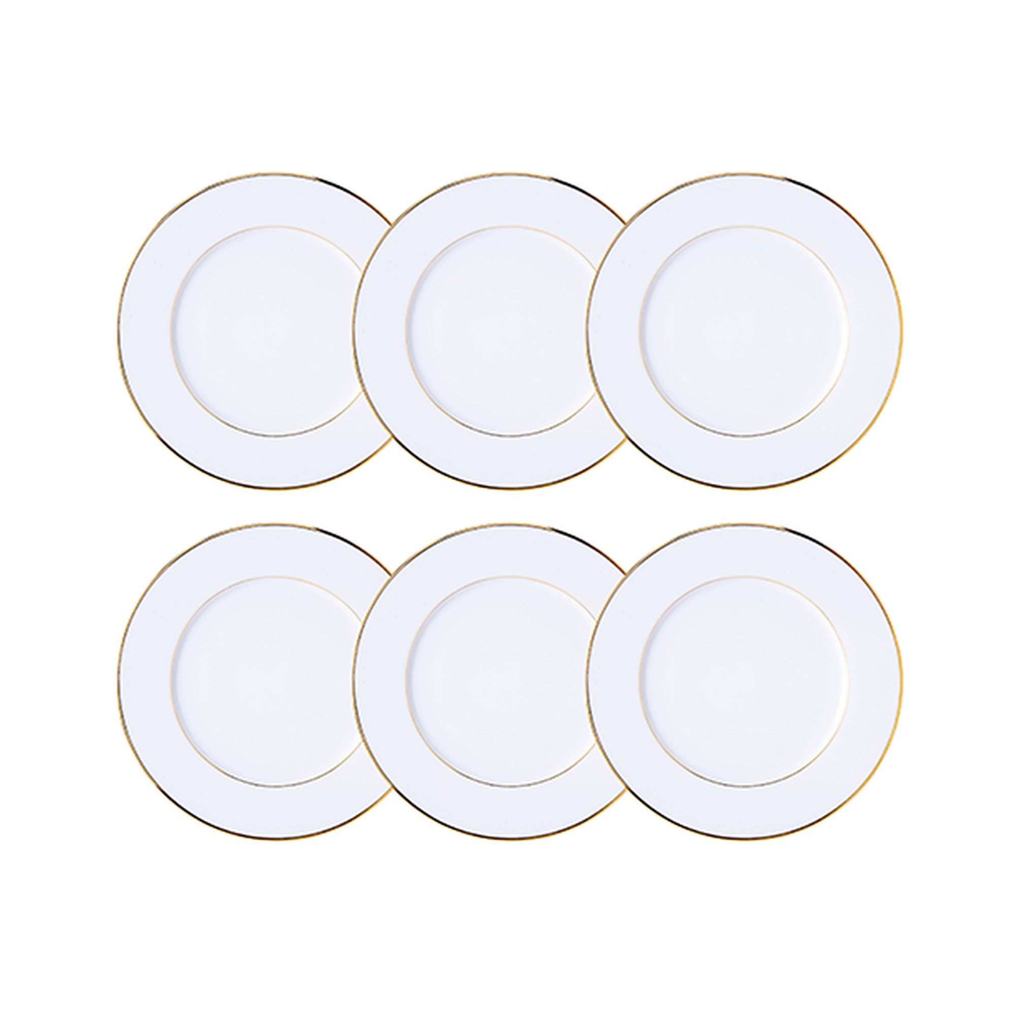 Lot de 6 assiettes à dessert 20,5cm en porcelaine, CLASSIC FILET OR, NOVASTYL