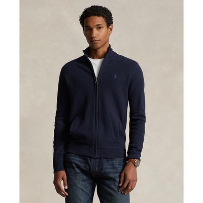 Embroidered Logo Cotton Cardigan with High Neck and Zip Fastening POLO RALPH LAUREN