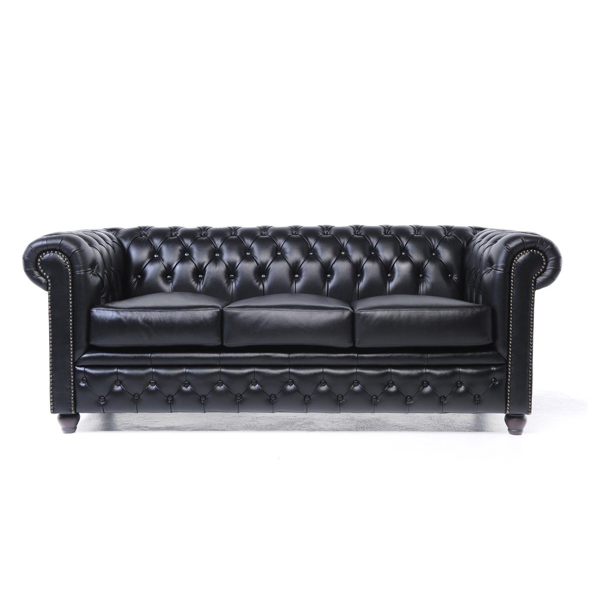 original canape chesterfield 3 places en cuir noir