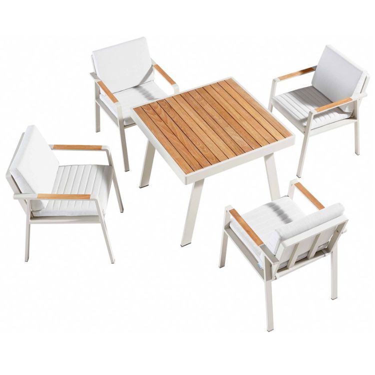 Ensemble repas en aluminium et teck, NOFFY, AU JARDIN DE CHLOÉ
