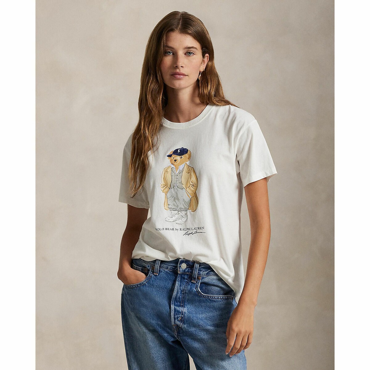 T-shirt col rond, manches courtes, Ourson