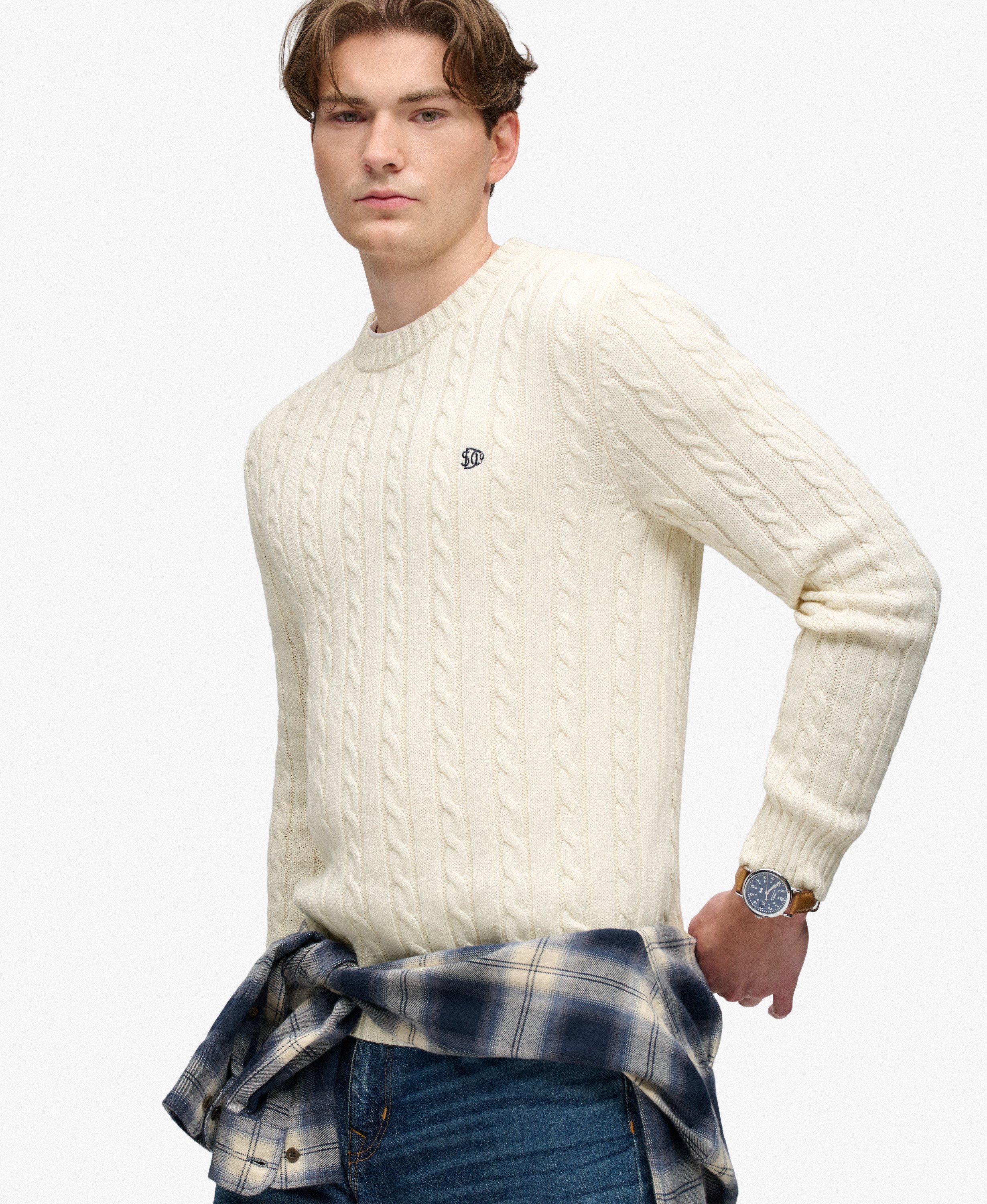 Pull Cable Knit Col Rond Coupe Décontractée, SUPERDRY