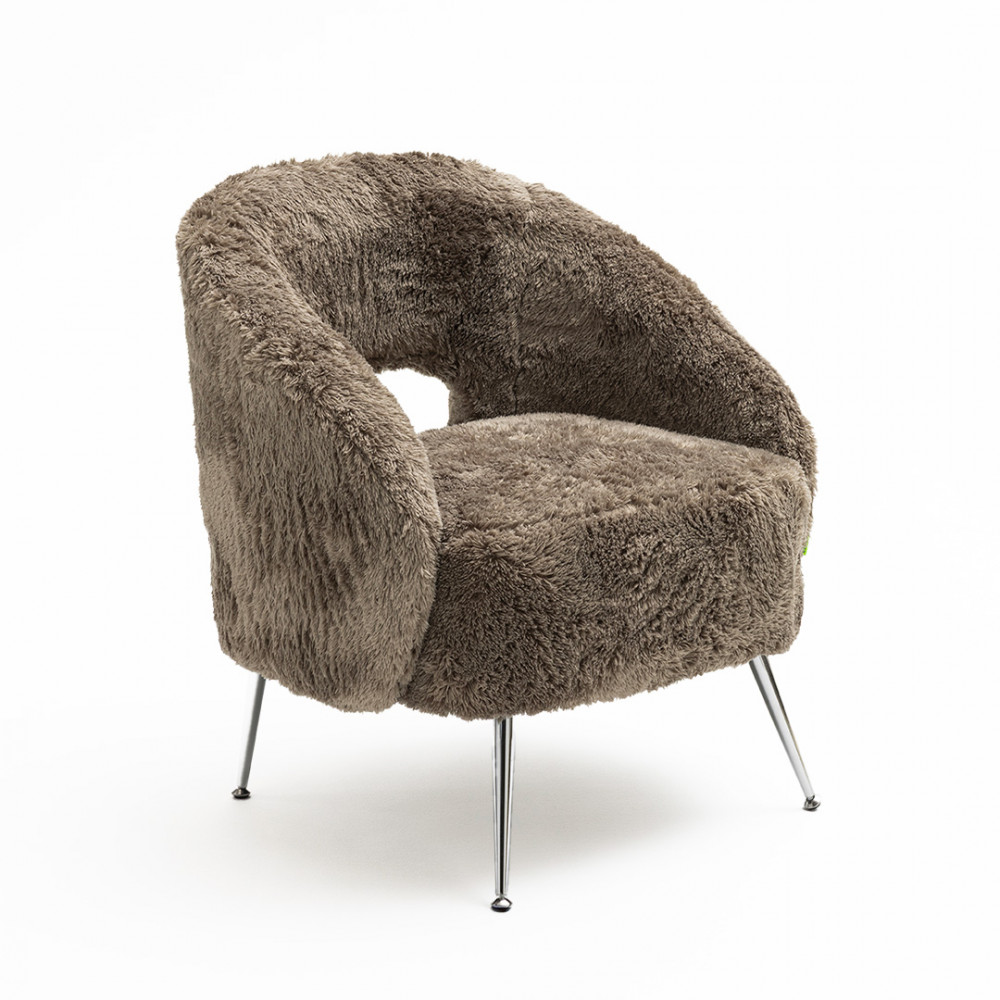 Verno - Fauteuil en fourrure d'imitation pieds chrome, DRAWER