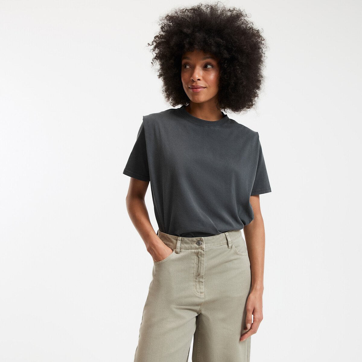 Katoenen T-shirt met ronde hals, korte mouwen