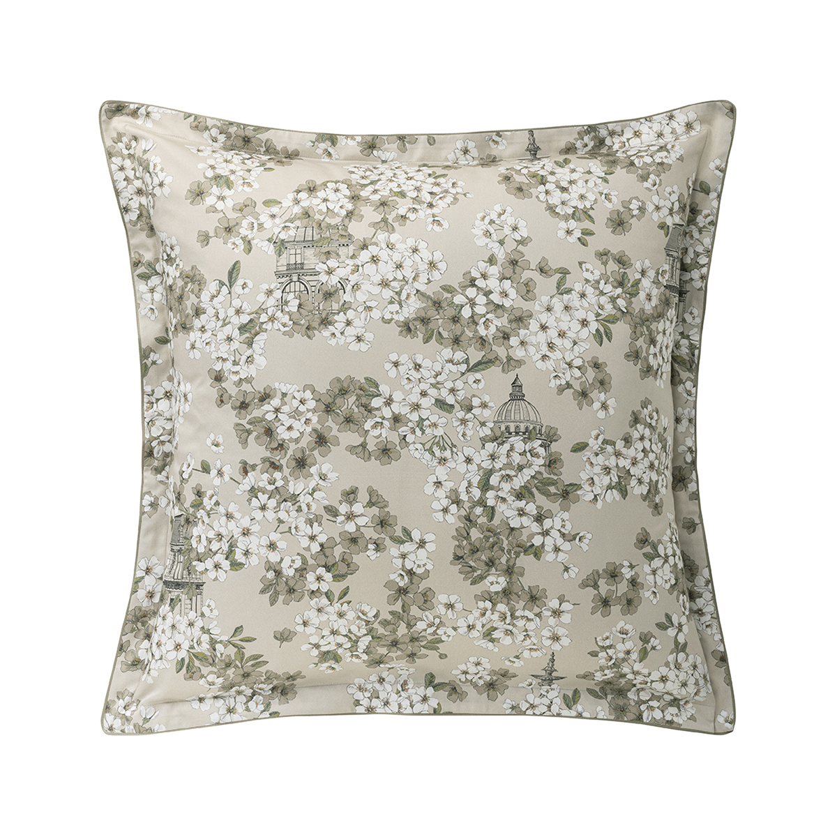 Taie d'oreiller imprimée en satin de coton bio, FINE FLEUR, ALEXANDRE TURPAULT