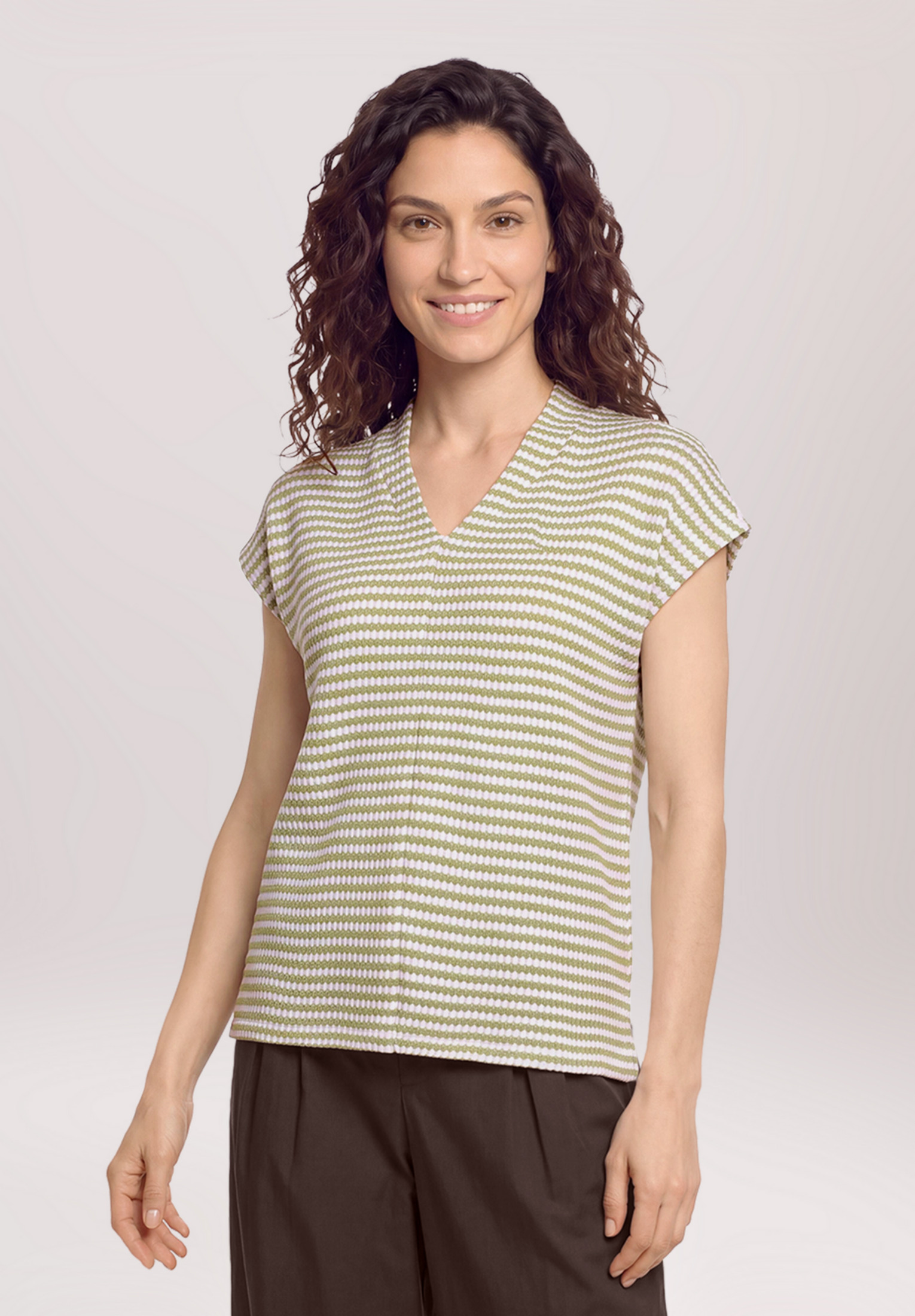 T-shirt à rainures à encolure en v, CARTOON