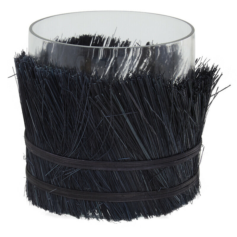 Small Raffia Candle Holder in Black, ÉDITÉ