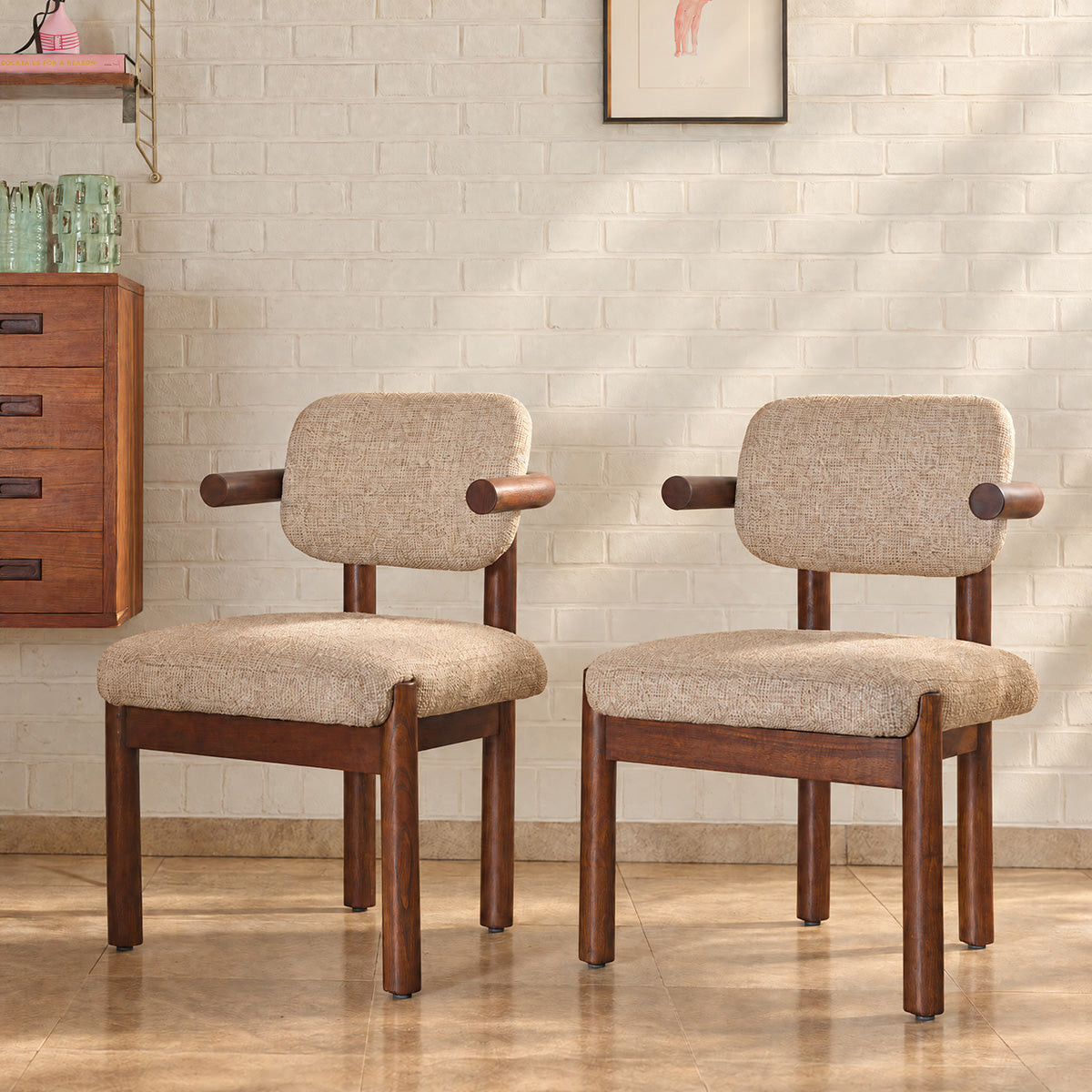 Lot de 2 chaises en mindi massif et tissu texturé NEO, BERAH GETAH