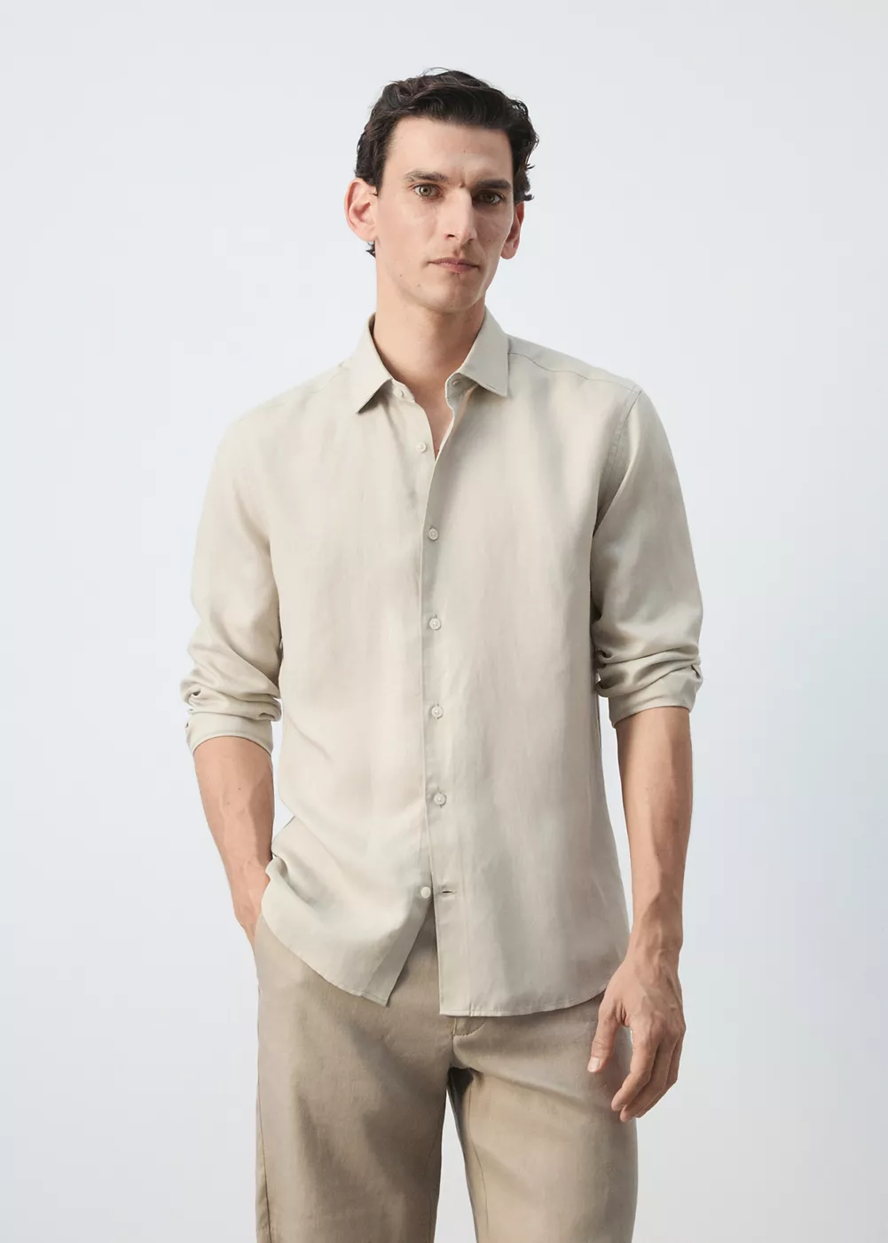 Pantalon regular fit en mélange de lyocell et lin, MANGO MAN