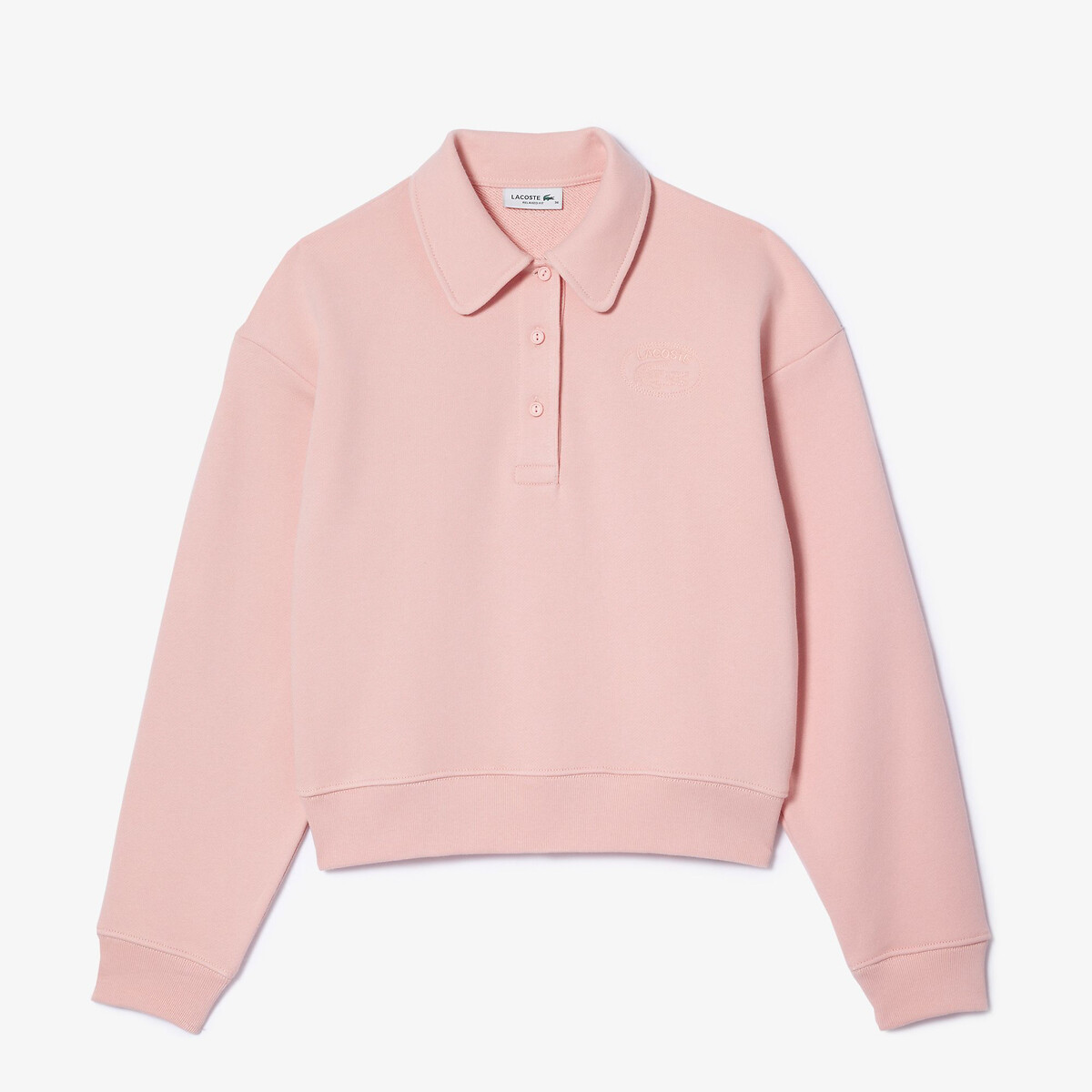 Cotton polo collar sweatshirt with logo embroidery pink