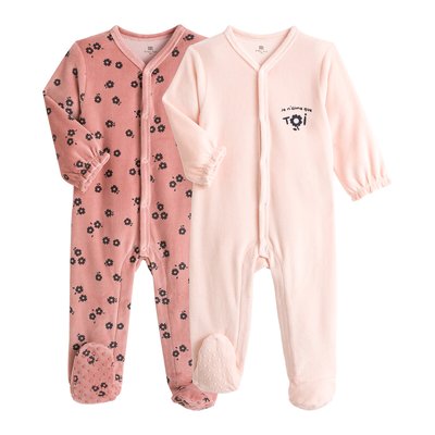Pack of 2 Sleepsuits in Cotton Mix Velour LA REDOUTE COLLECTIONS