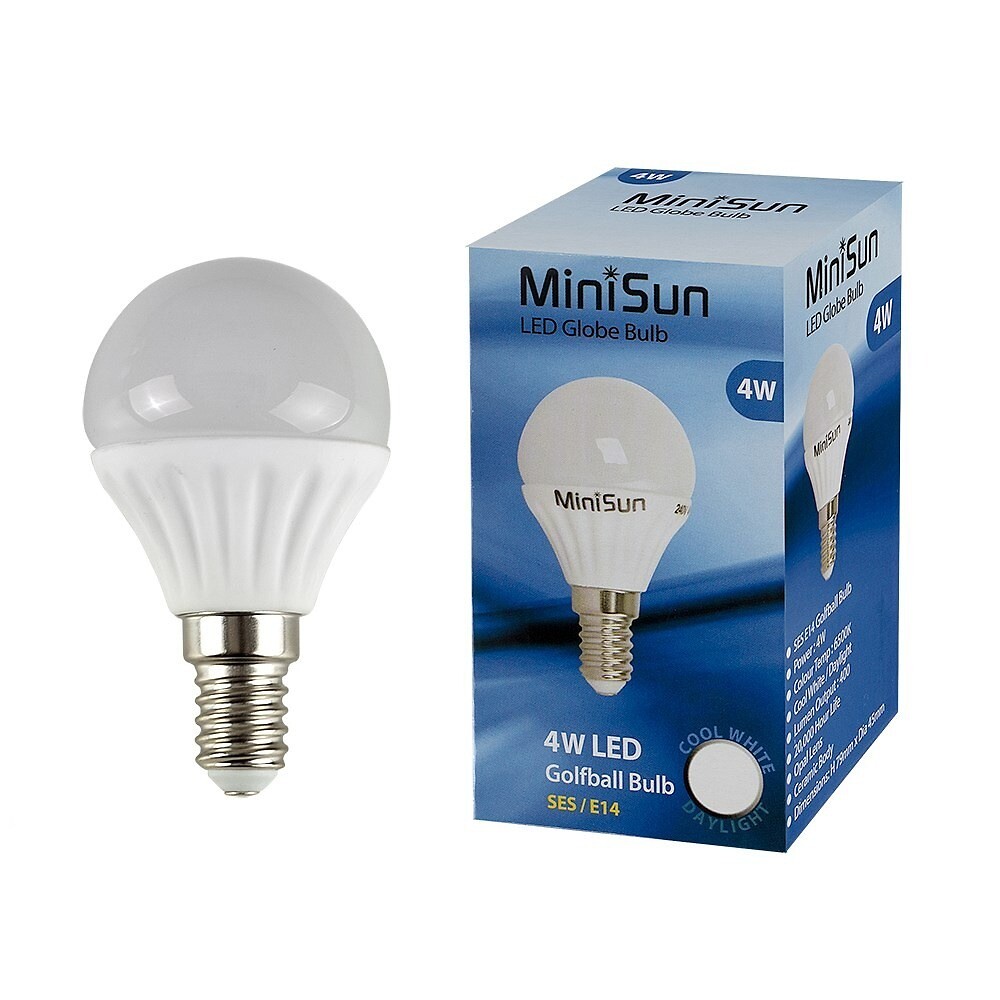 Set of 6 4W SES LED Globe Bulbs in Cool White, MINISUN