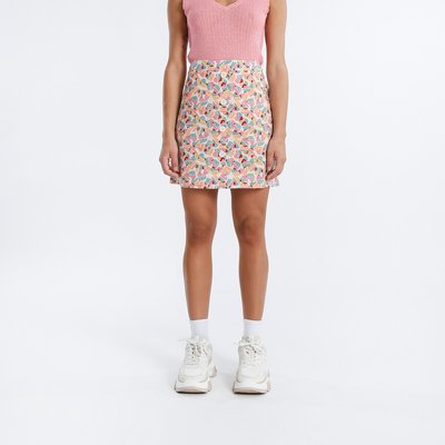 Heart Print Mini Skirt in Cotton with Buttoned Front LILI SIDONIO