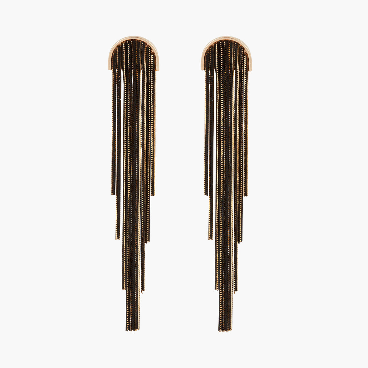 Boucles d'oreilles longues chaînes noir et doré, BALABOOSTE