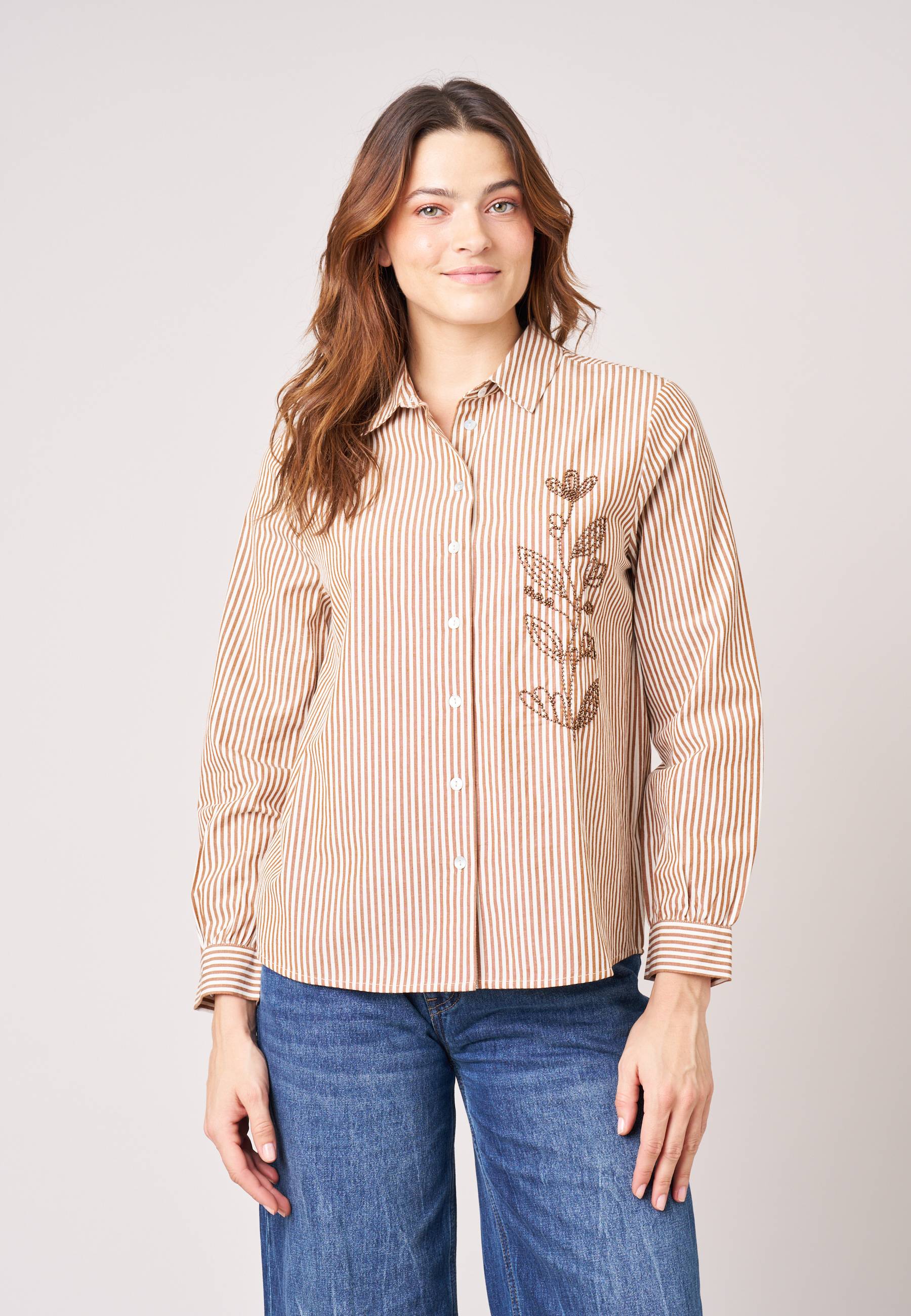 Chemise femme rayée brodée CHANTAL, DEELUXE