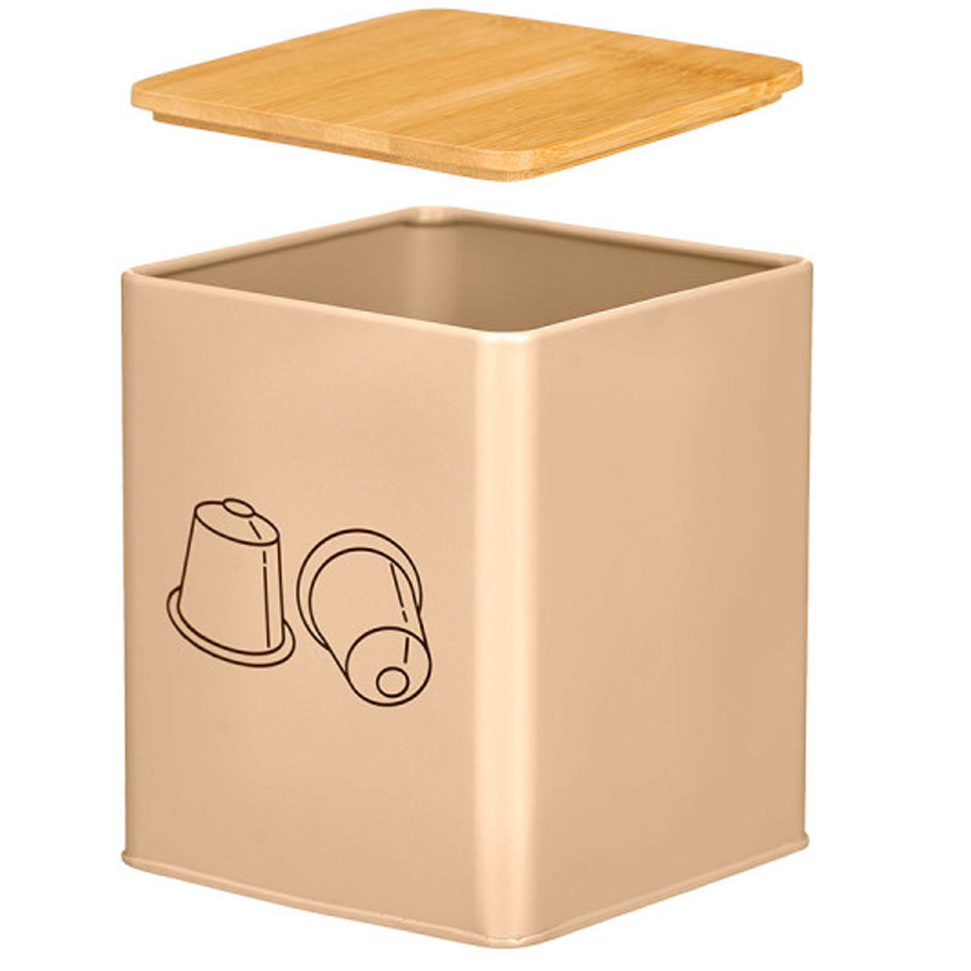 Boîte de rangement pour capsules de café en métal beige 14x14x16.5cm, WADIGA