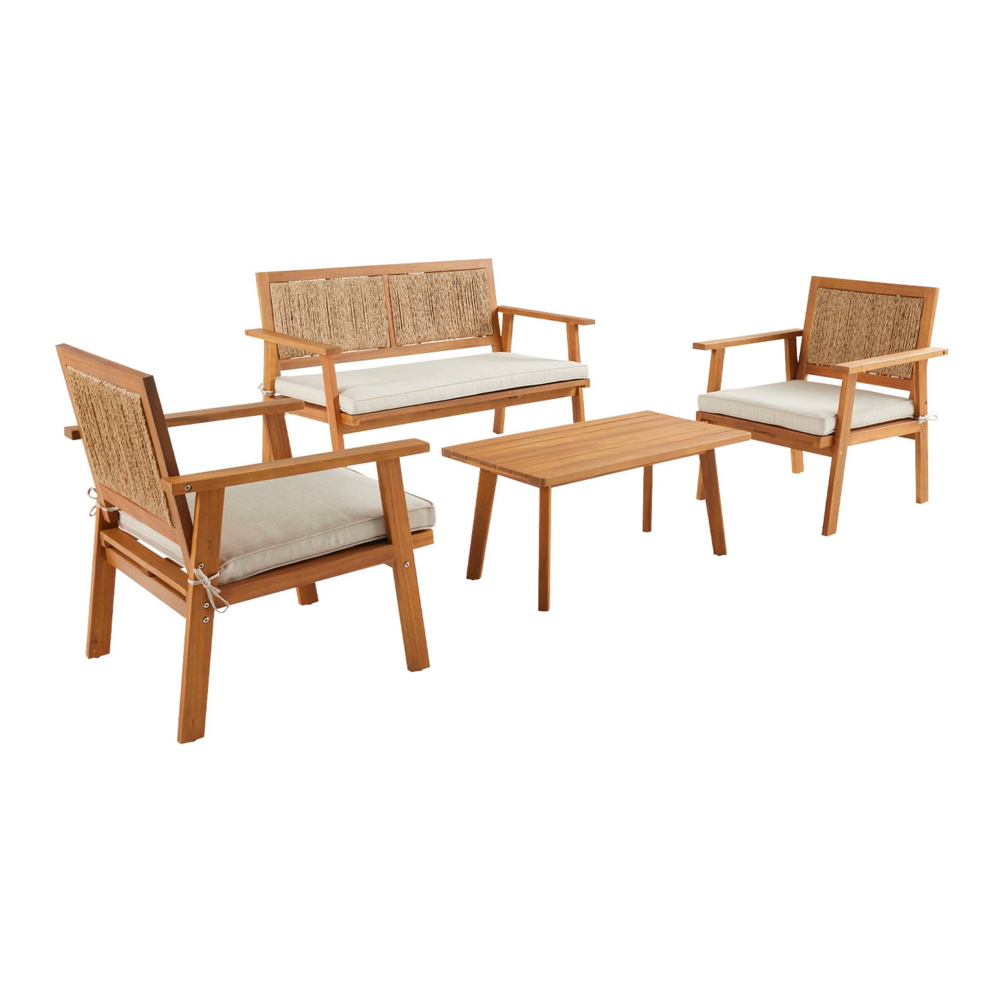 Salon de jardin bois et cannage vertical 4 places BOHEMIA CORDE VERTICALE, SWEEEK