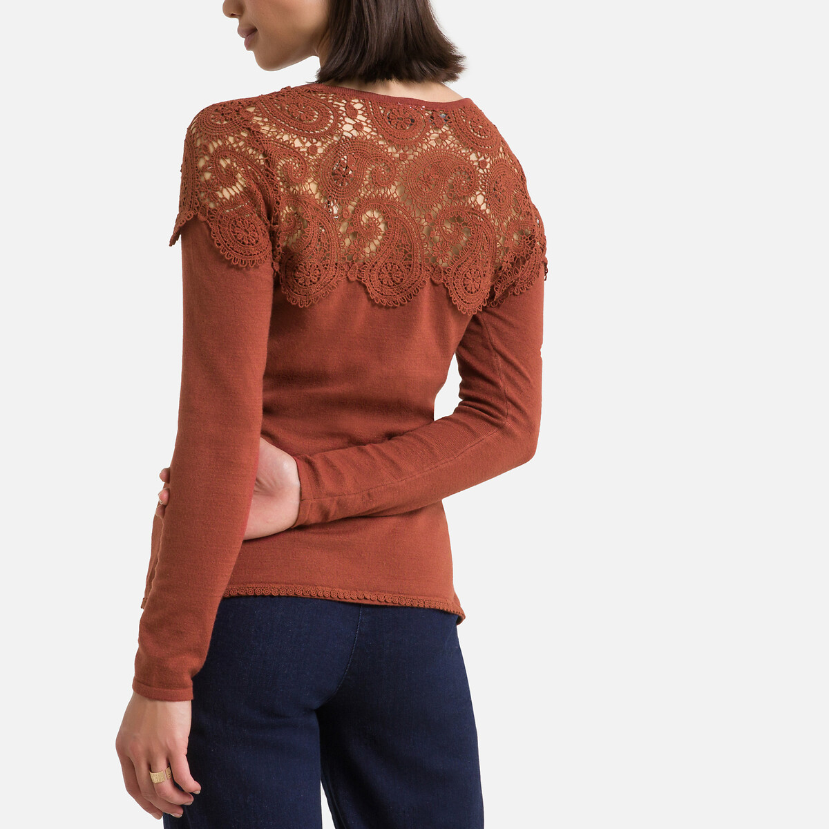 Guipure lace detail jumper with crew 