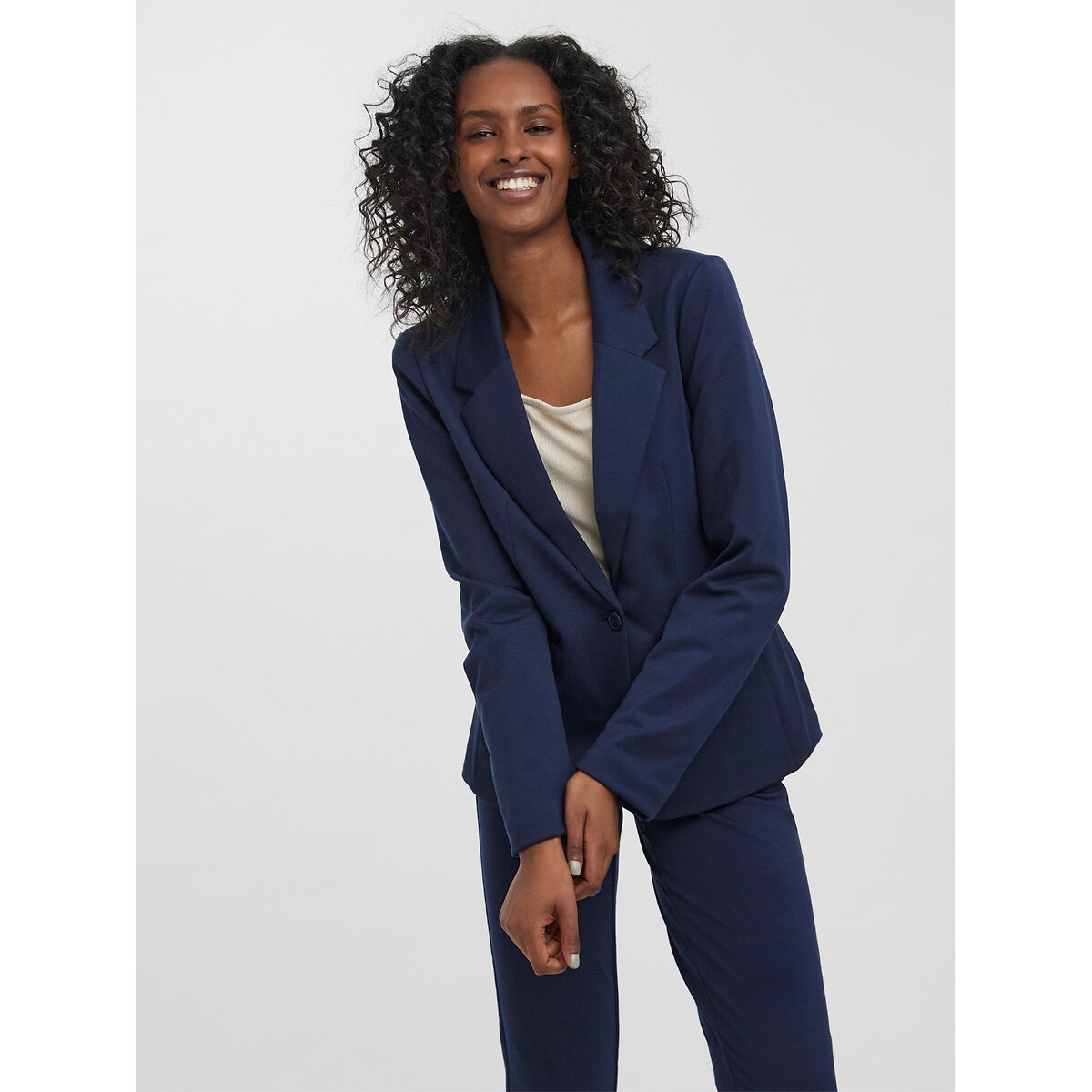 Pantalon tailleur best sale femme bleu marine