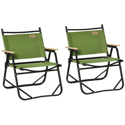 Lot de 2 chaises de jardin camping pliables alu. bois polyester vert OUTSUNNY